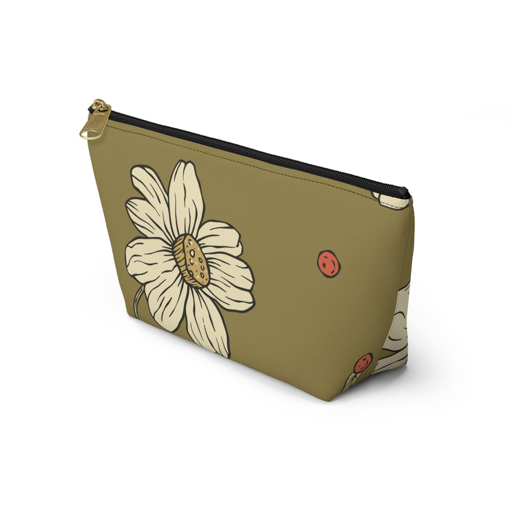 Floral Daisy Accessory Pouch with T‑Bottom - Makeup & Travel Organizer