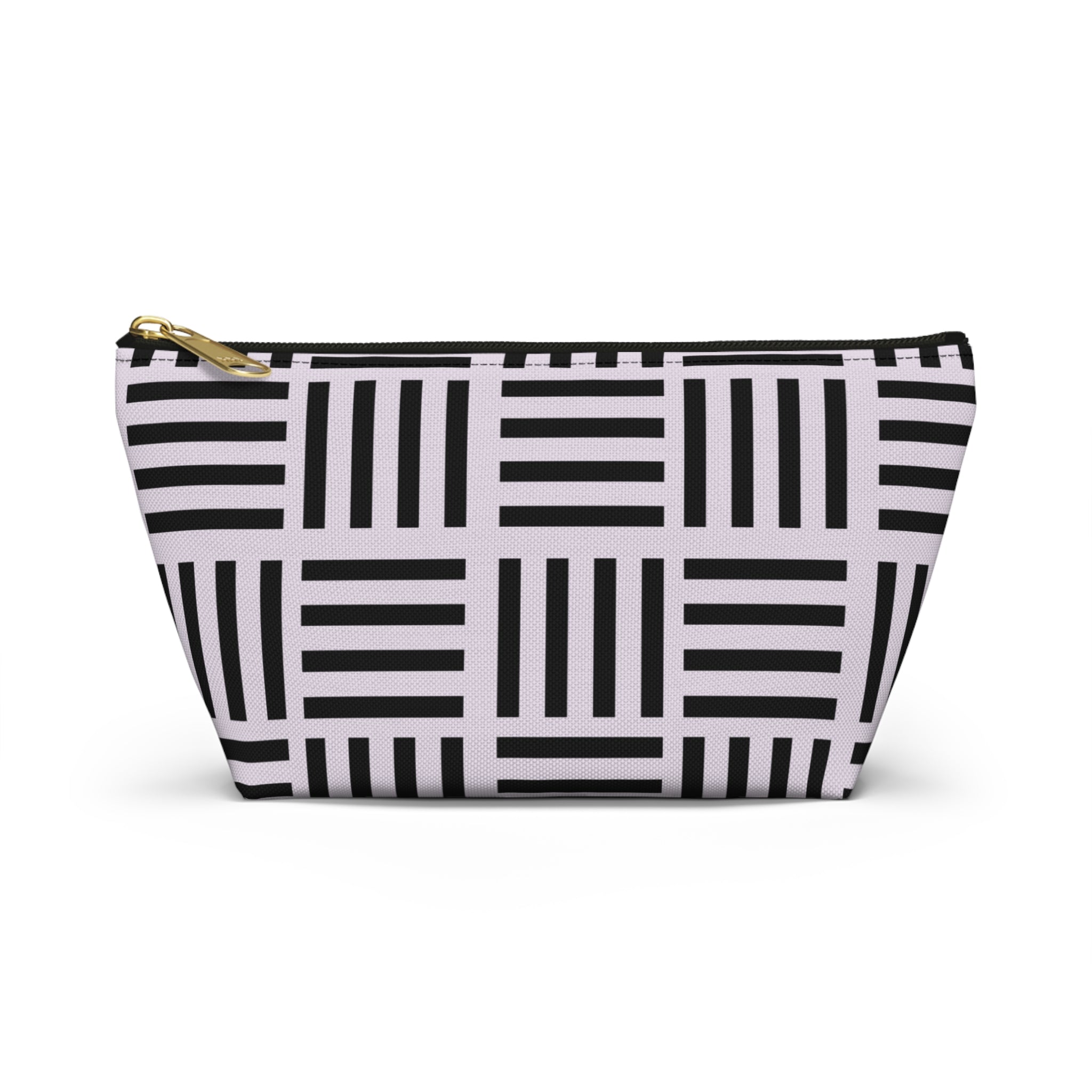Blush and Black Geometric Grid Accessory Pouch with T-Bottom - Makeup & Travel Organzer