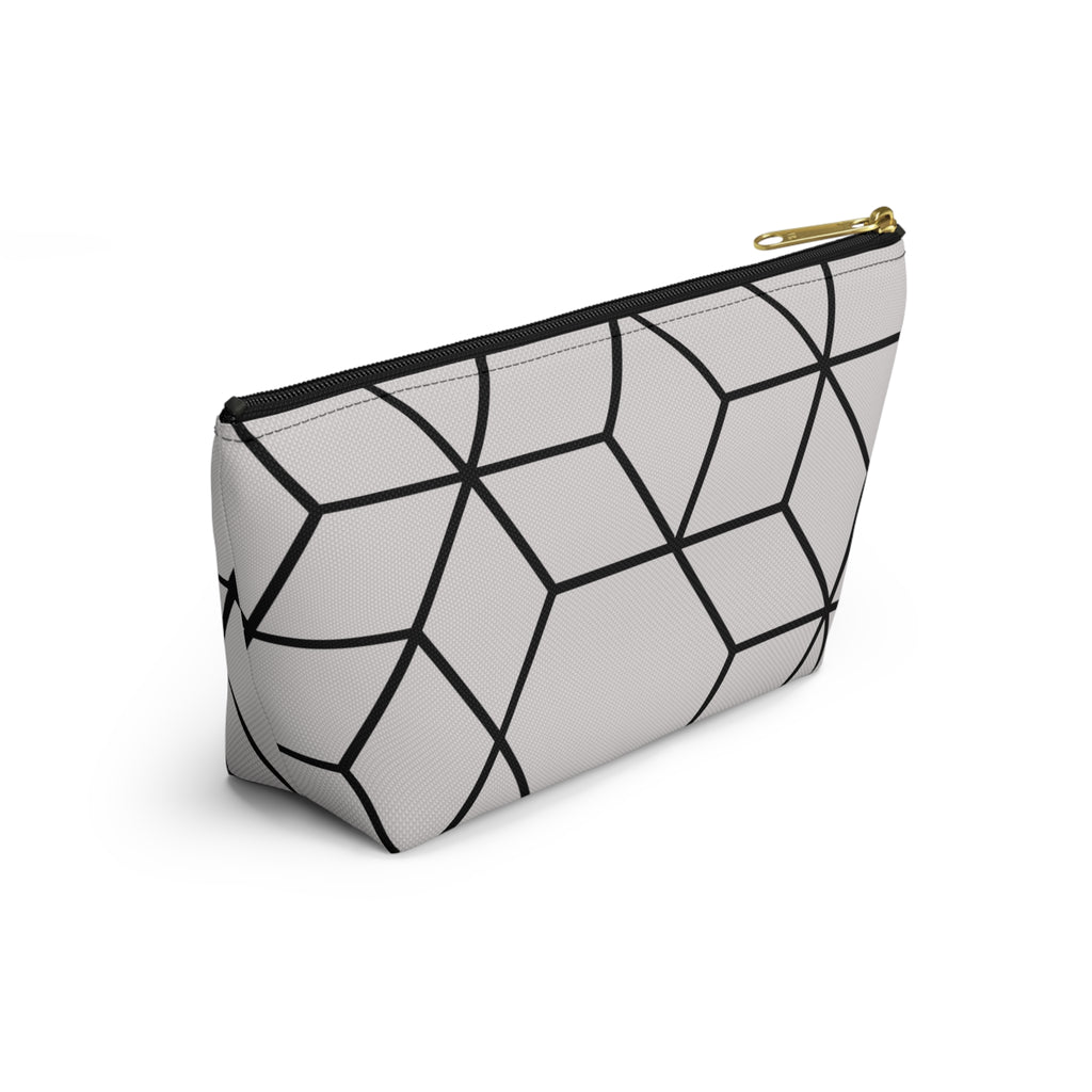 Black & Grey Geometric Hexagon Accessory Pouch with T-Bottom Bag - Makeup & Travel Organzier