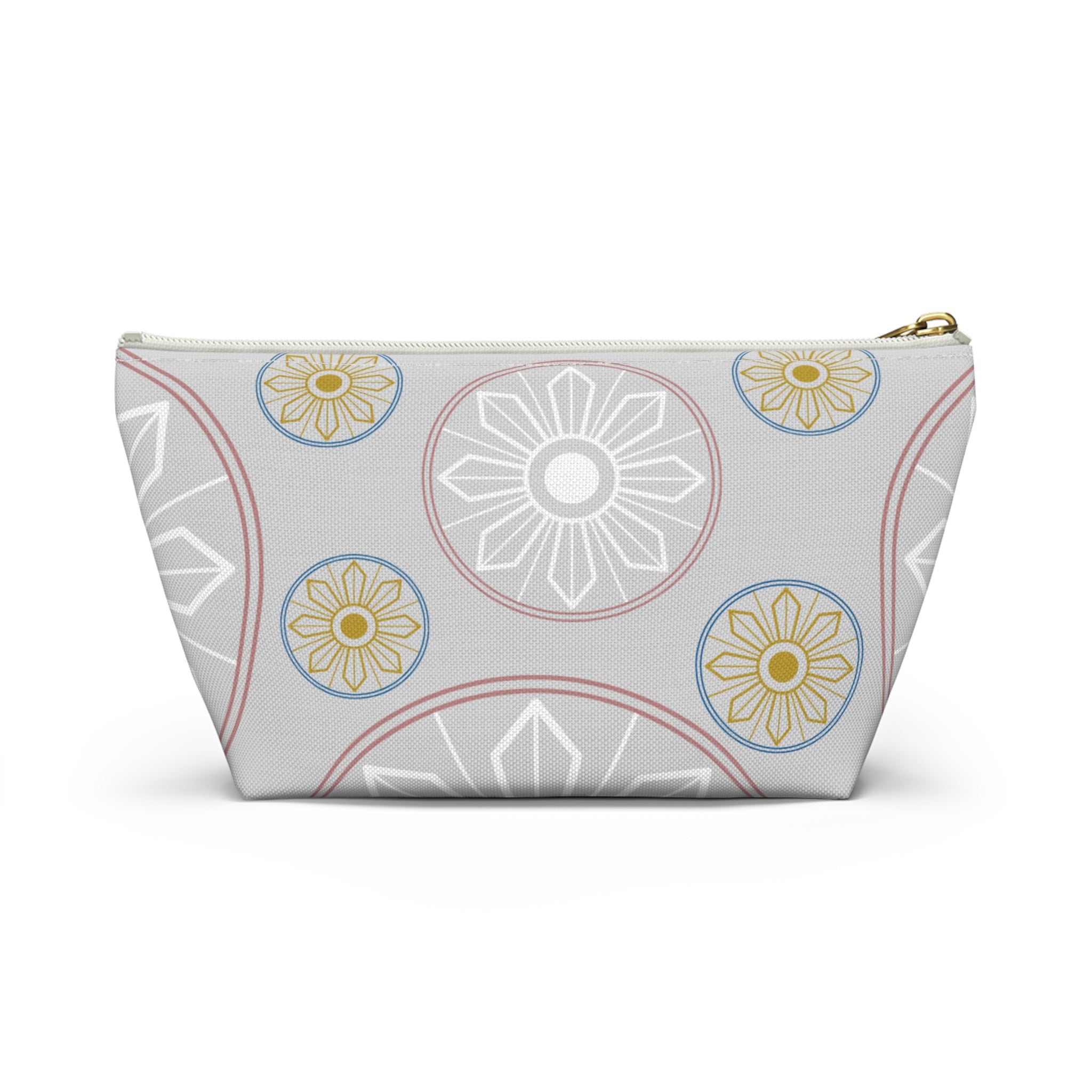 Light Blue Medallion Accessory Pouch with T-Bottom - Makeup & Travel Organizer