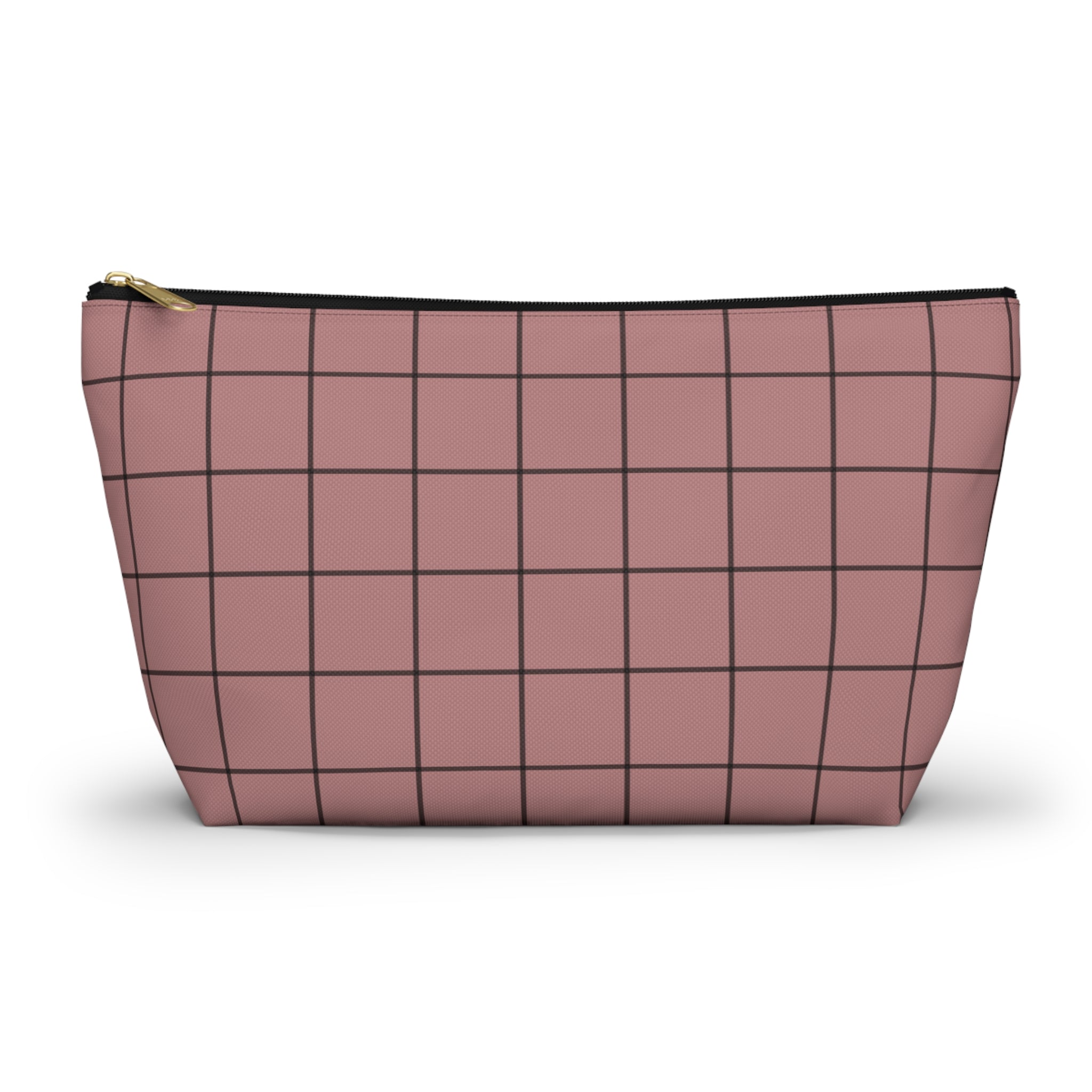 Blush Grid Print Accessory Pouch with T-Bottom  — Makeup & Travel Organizer