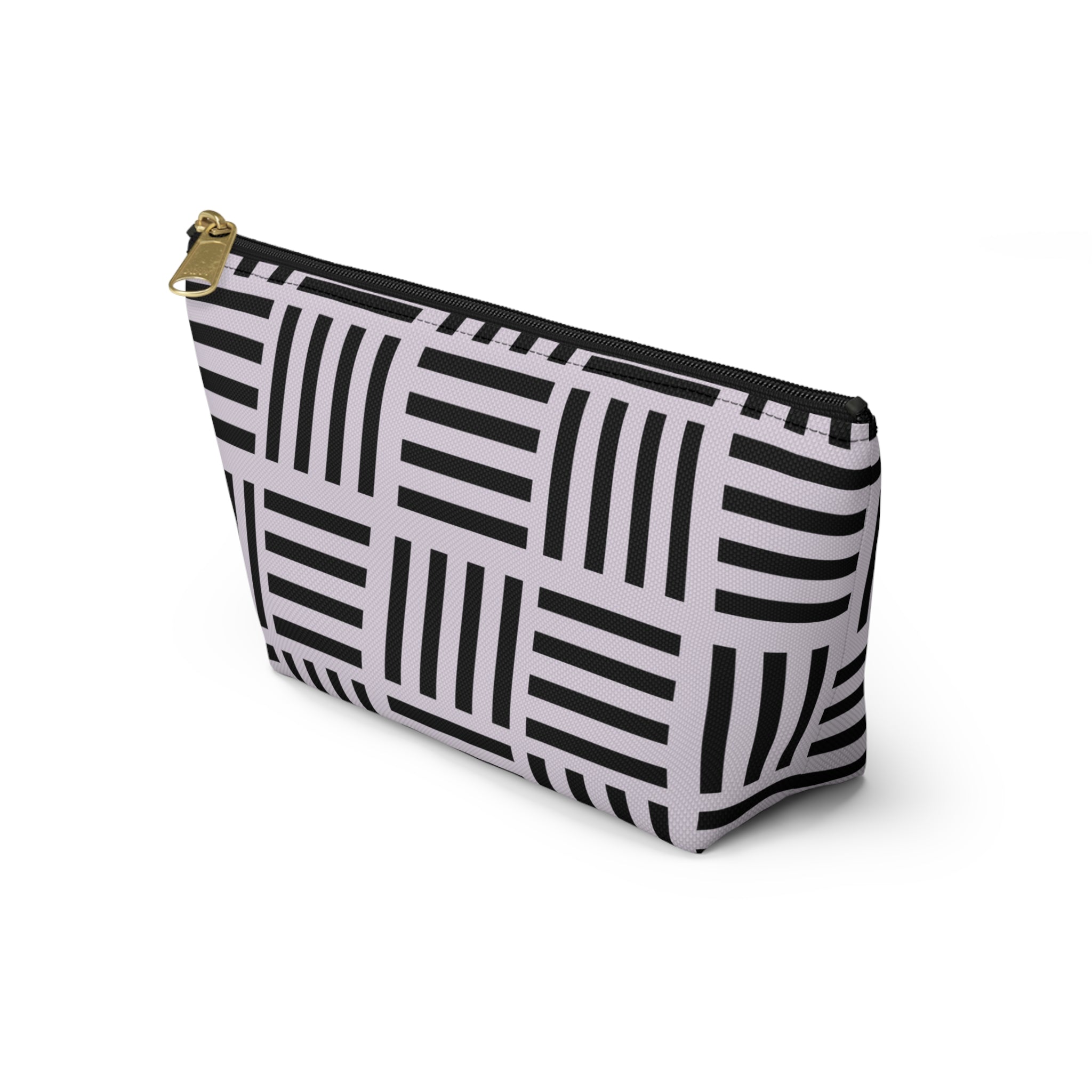 Blush and Black Geometric Grid Accessory Pouch with T-Bottom - Makeup & Travel Organzer