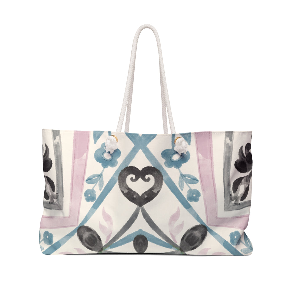 Pastel Tile Heart Pattern Weekender Bag — Travel Tote