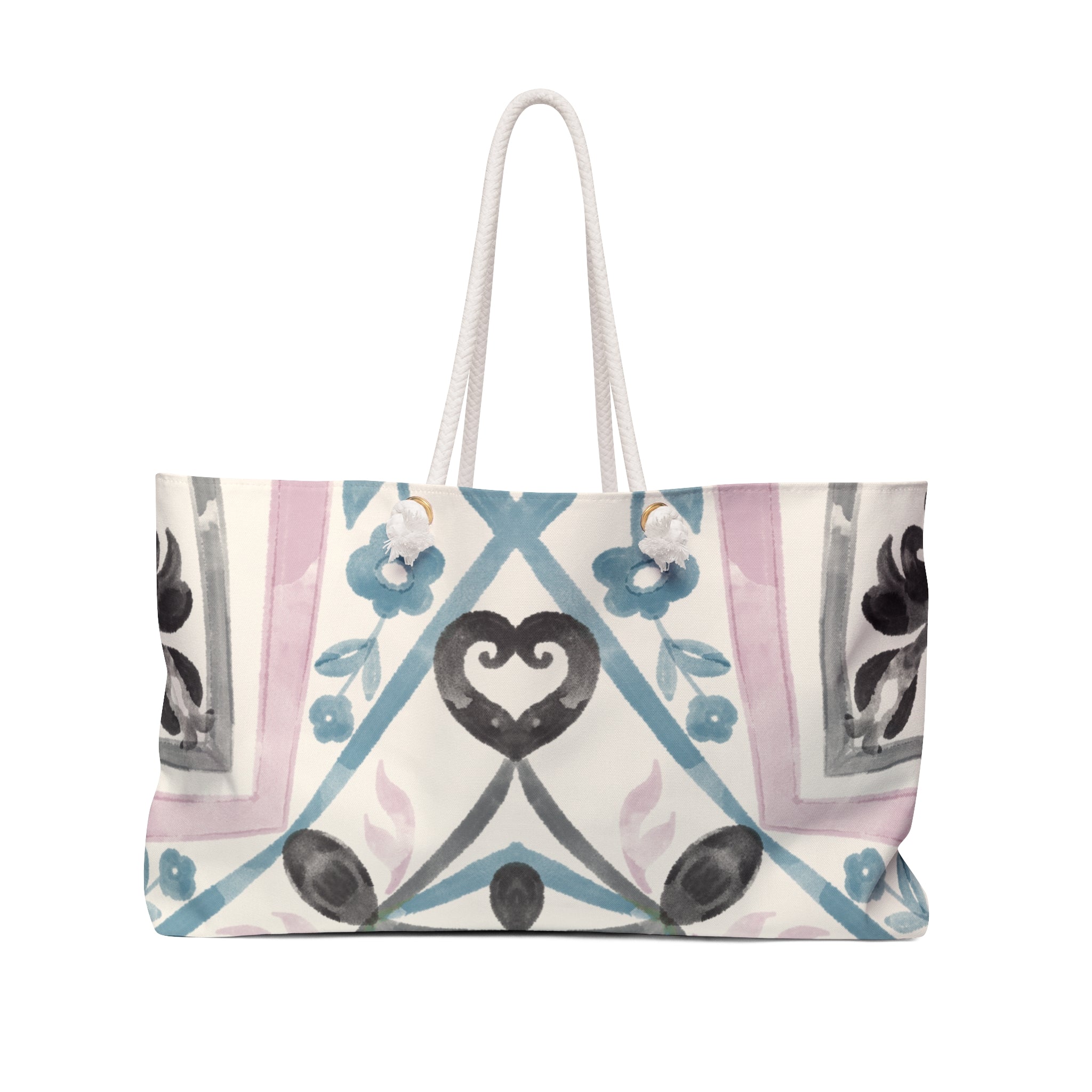 Pastel Tile Heart Pattern Weekender Bag — Travel Tote