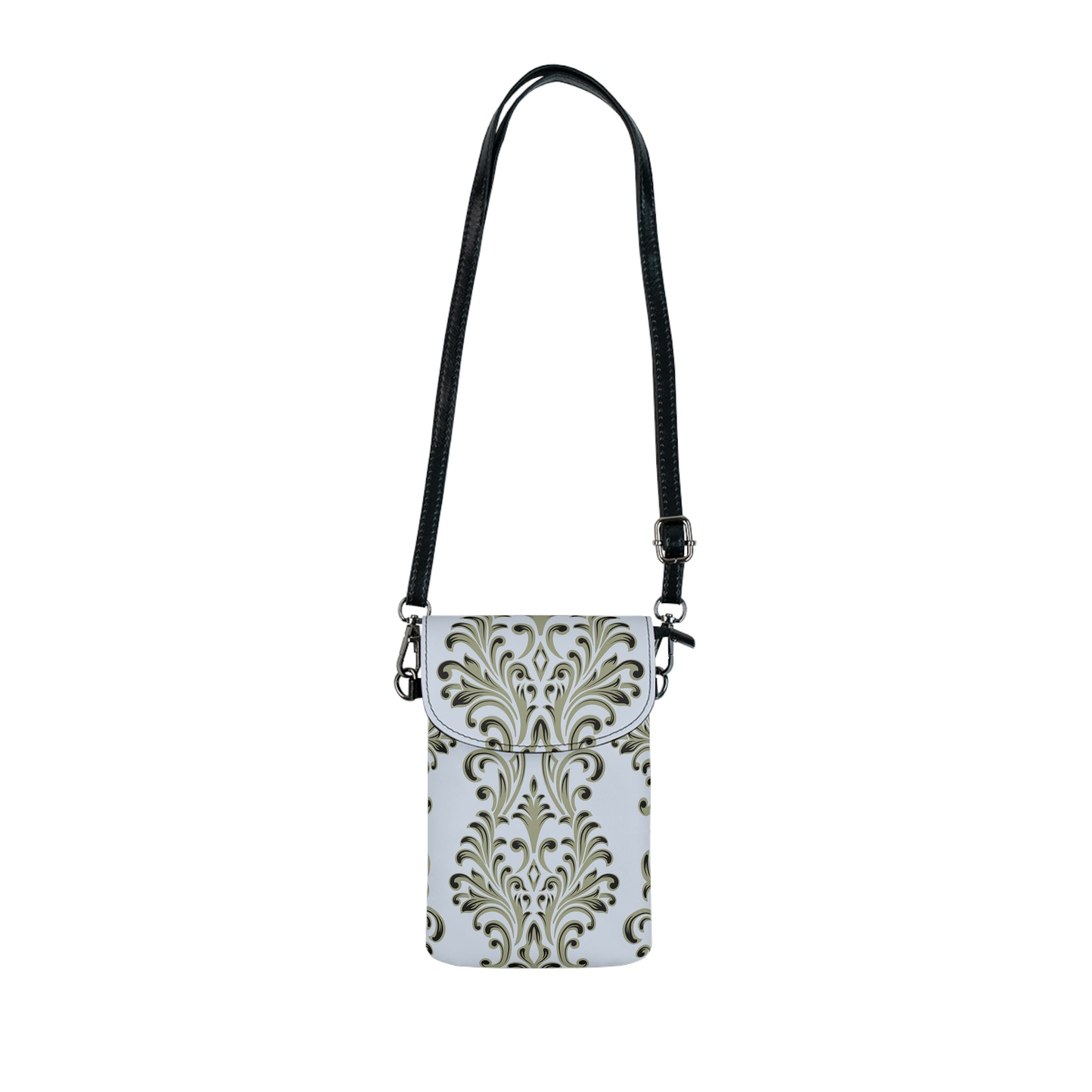 Light Blue Damask Crossbody Cell Phone Bag with Adjustable Strap - Travel & Getaway Accessory