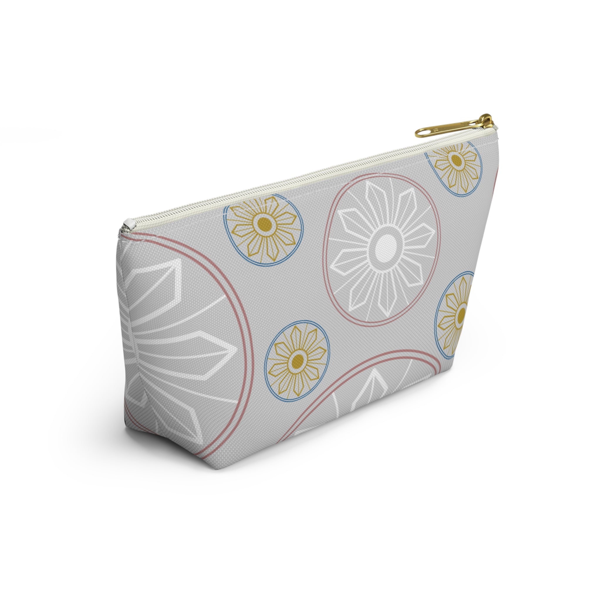 Light Blue Medallion Accessory Pouch with T-Bottom - Makeup & Travel Organizer