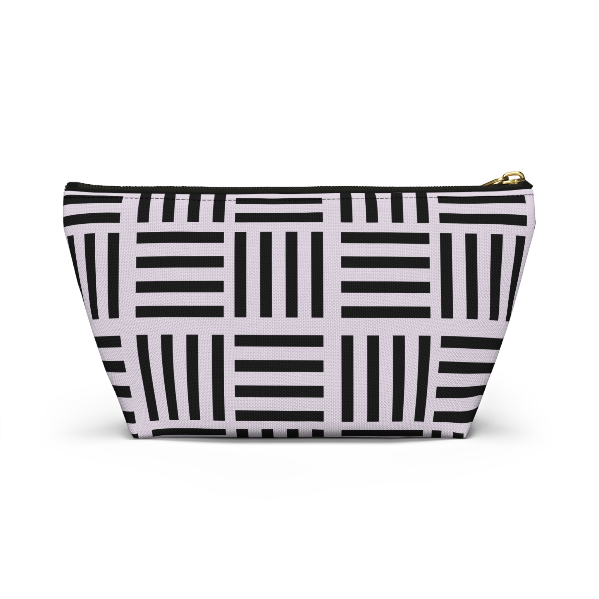 Blush and Black Geometric Grid Accessory Pouch with T-Bottom - Makeup & Travel Organzer
