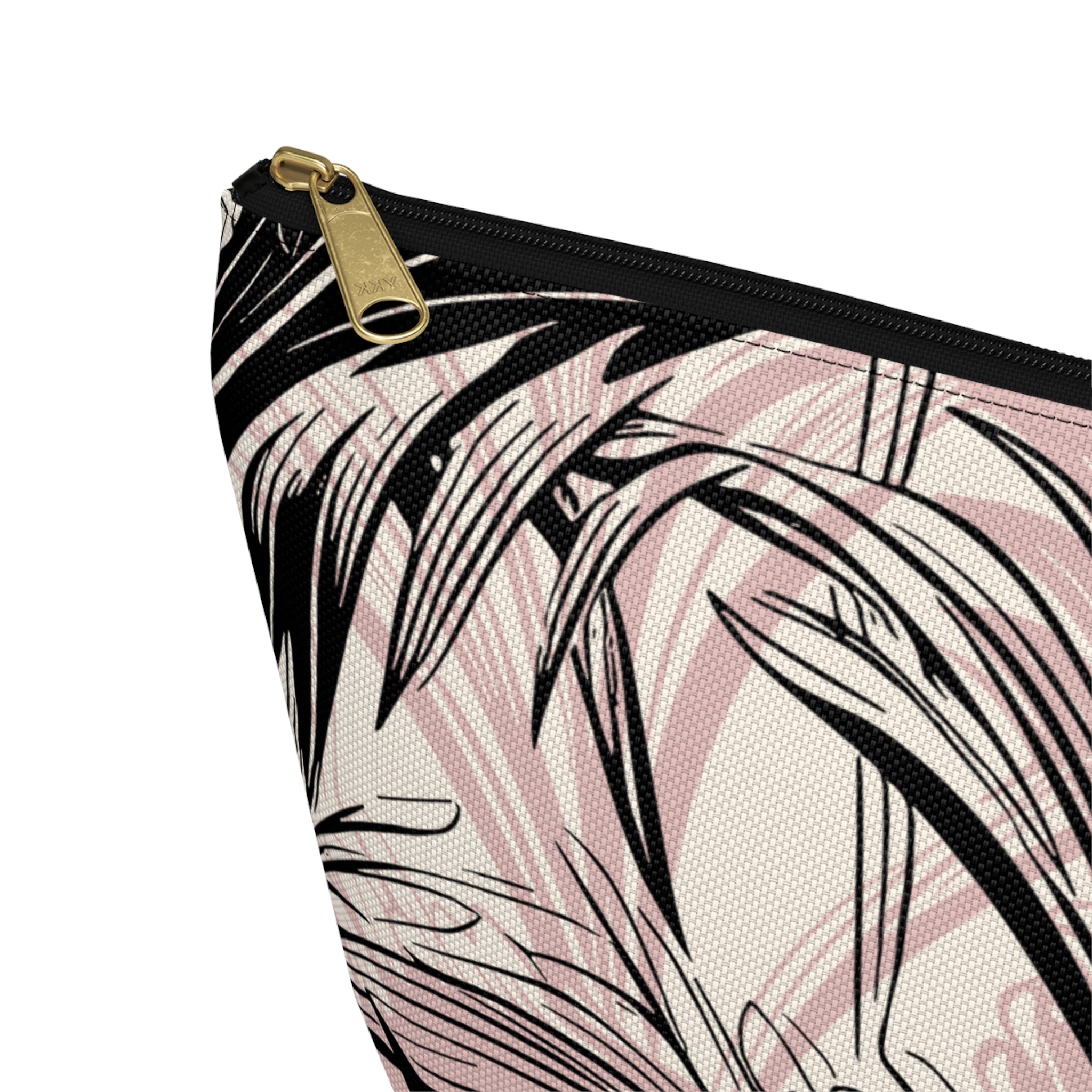 Pink & Black Palm Accessory Pouch with T‑Bottom -  Makeup and Travel Organizer