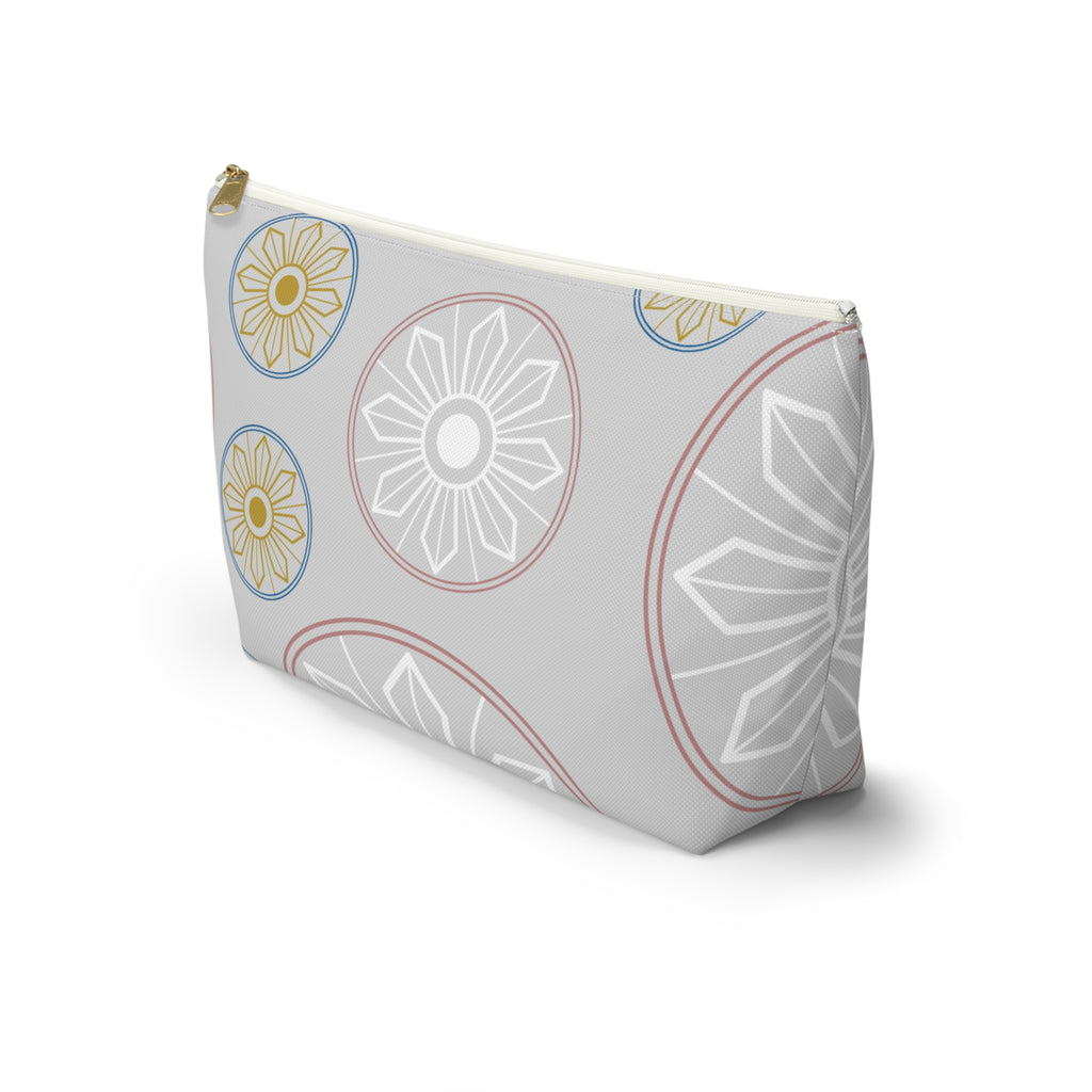 Light Blue Medallion Accessory Pouch with T-Bottom - Makeup & Travel Organizer