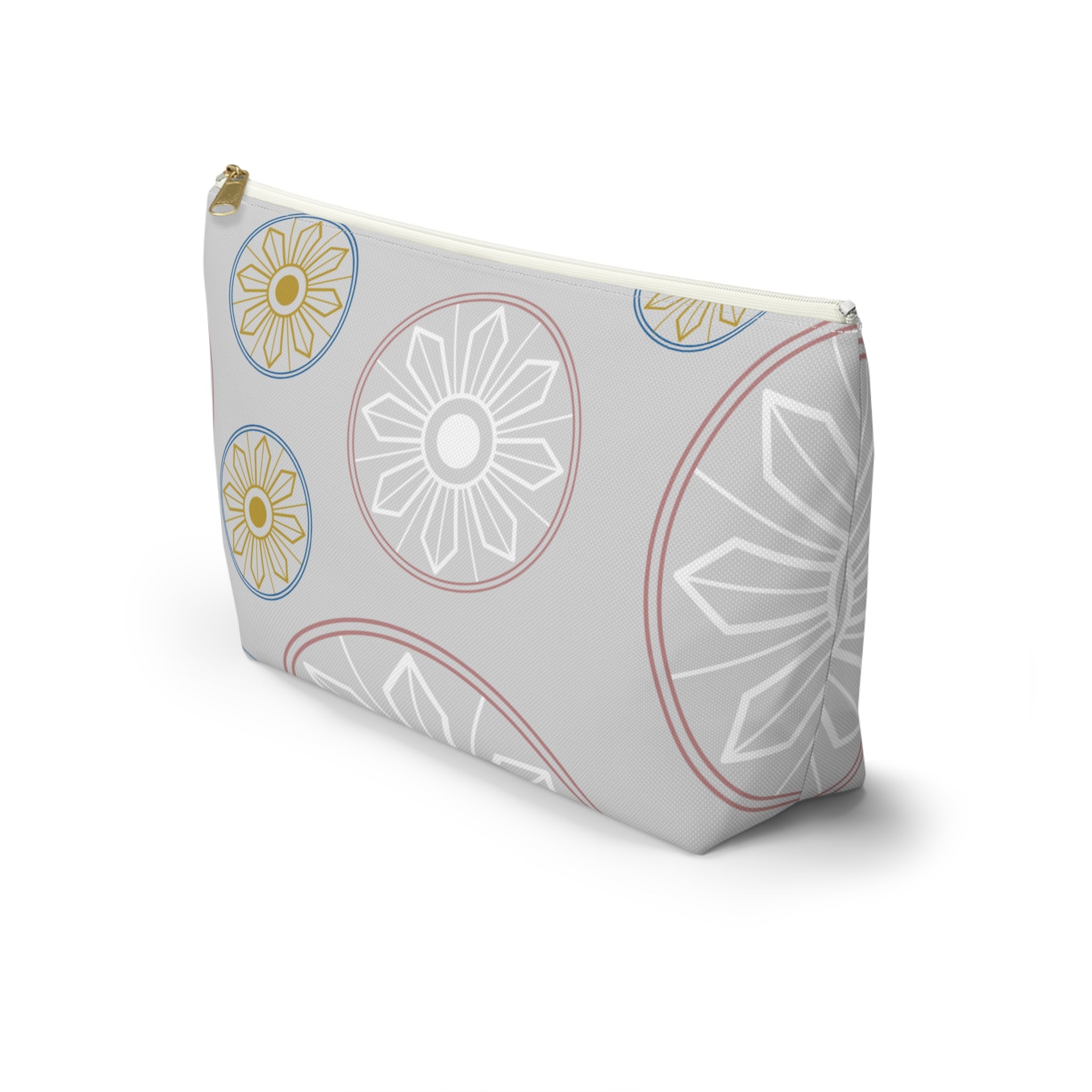 Light Blue Medallion Accessory Pouch with T-Bottom - Makeup & Travel Organizer