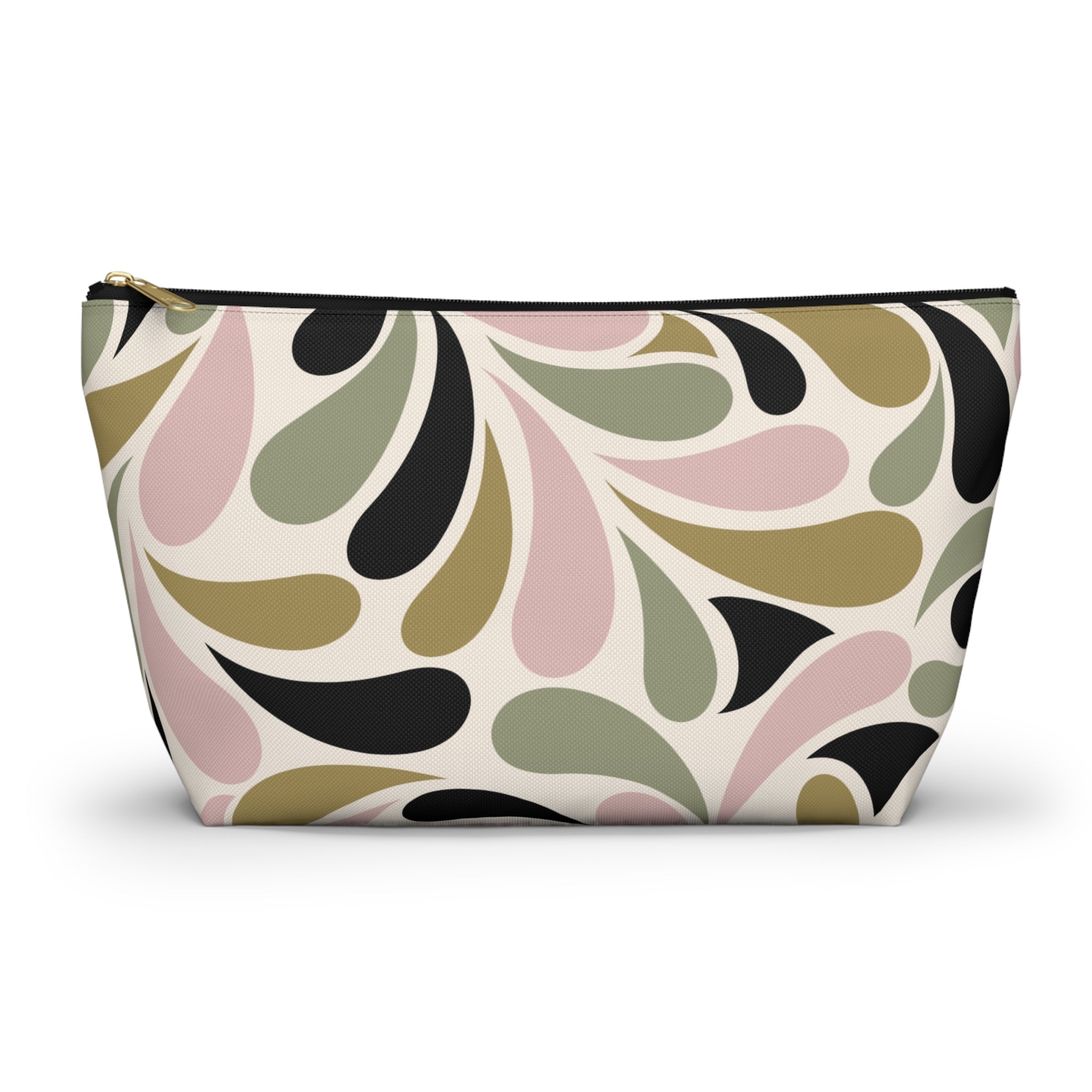 Pink, Olive & Black Retro Accessory Pouch with T-bottom - Makeup & Travel Organizer