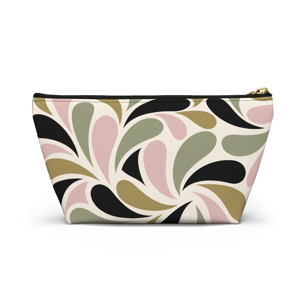 Pink, Olive & Black Retro Accessory Pouch with T-bottom - Makeup & Travel Organizer