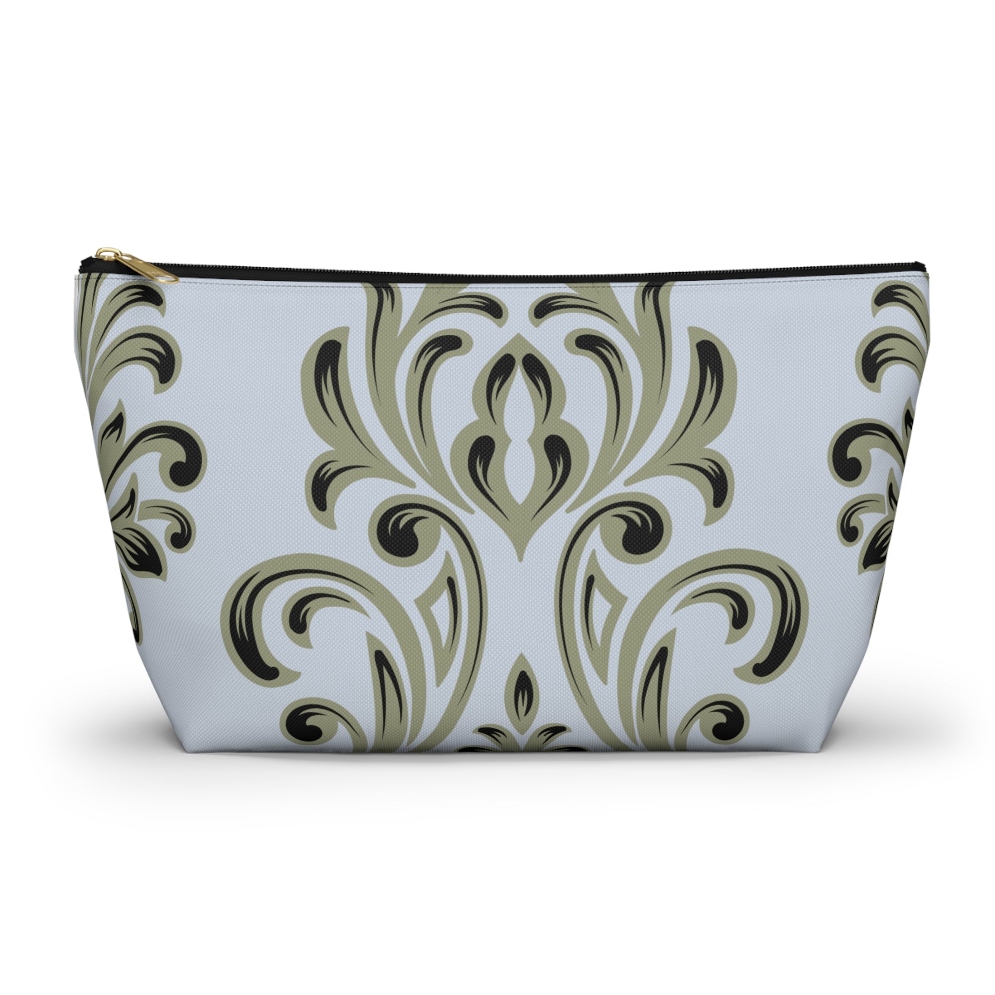 Light Blue Damask Accessory Pouch with T‑Bottom - Makeup & Travel Organizer