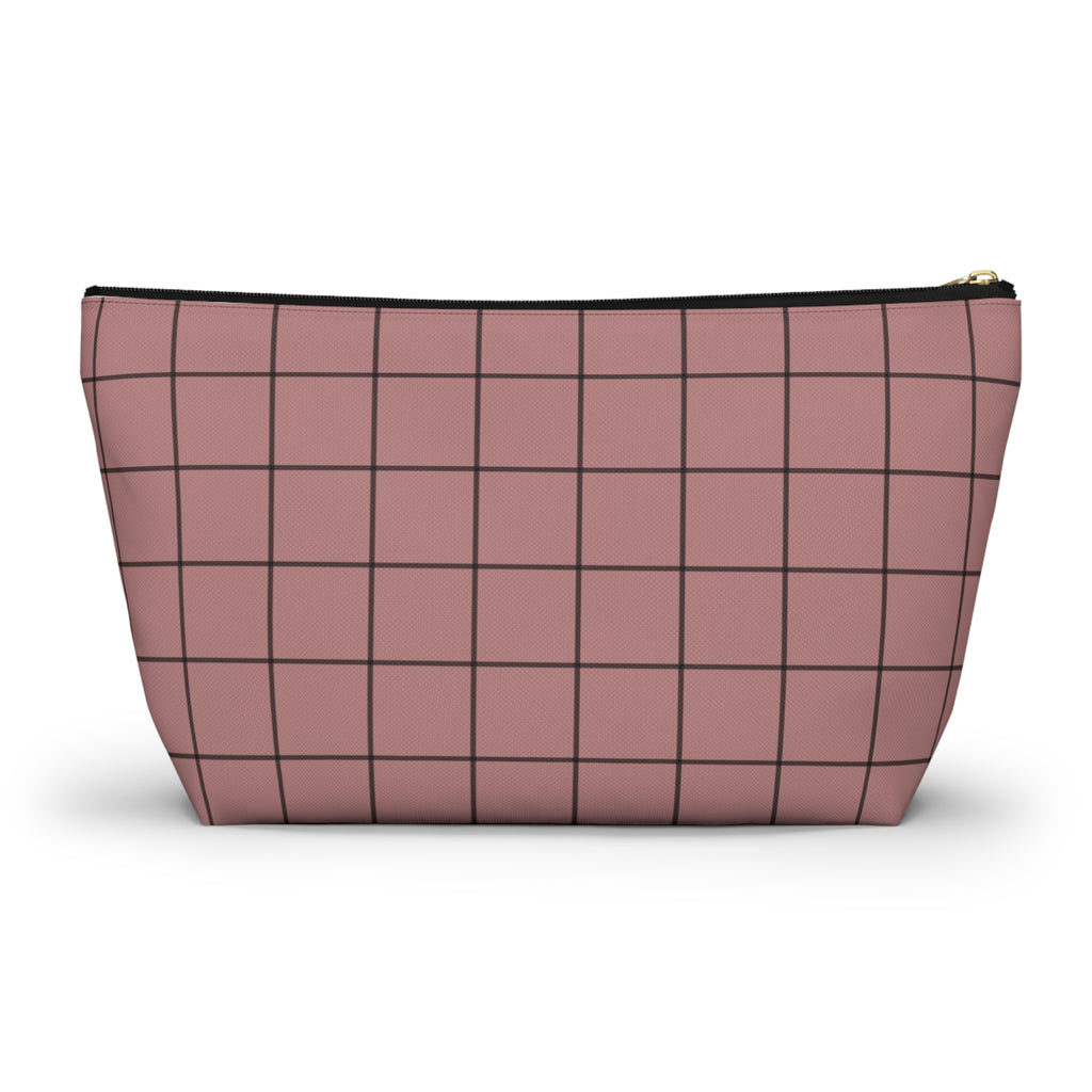 Blush Grid Print Accessory Pouch with T-Bottom  — Makeup & Travel Organizer