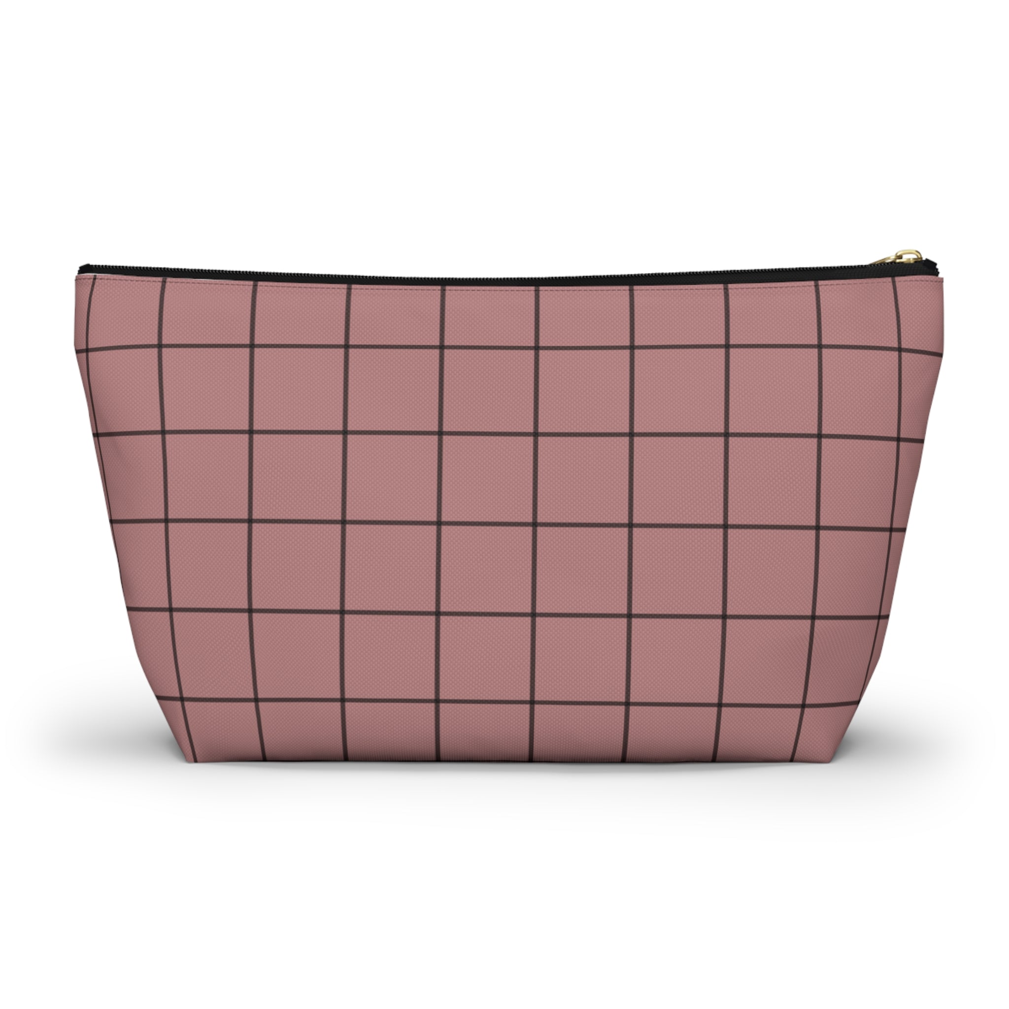 Blush Grid Print Accessory Pouch with T-Bottom  — Makeup & Travel Organizer