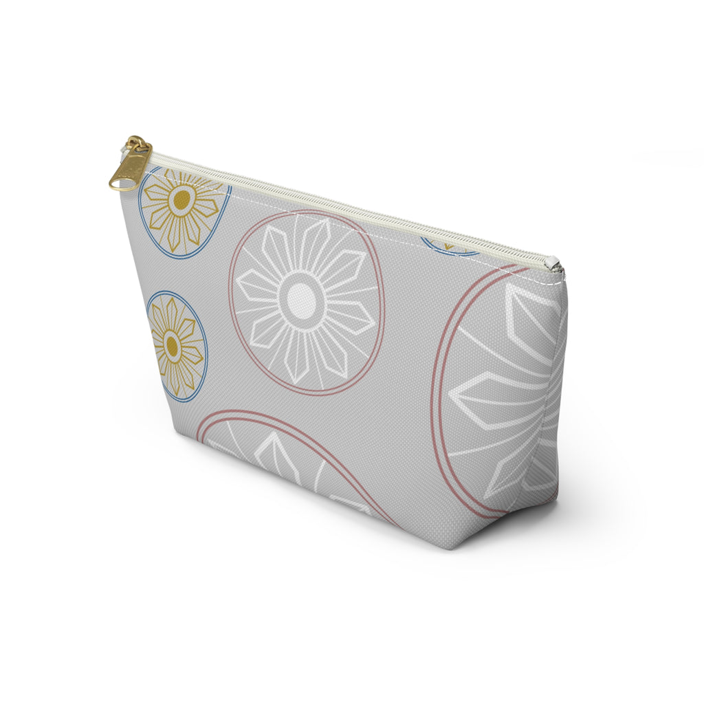 Light Blue Medallion Accessory Pouch with T-Bottom - Makeup & Travel Organizer