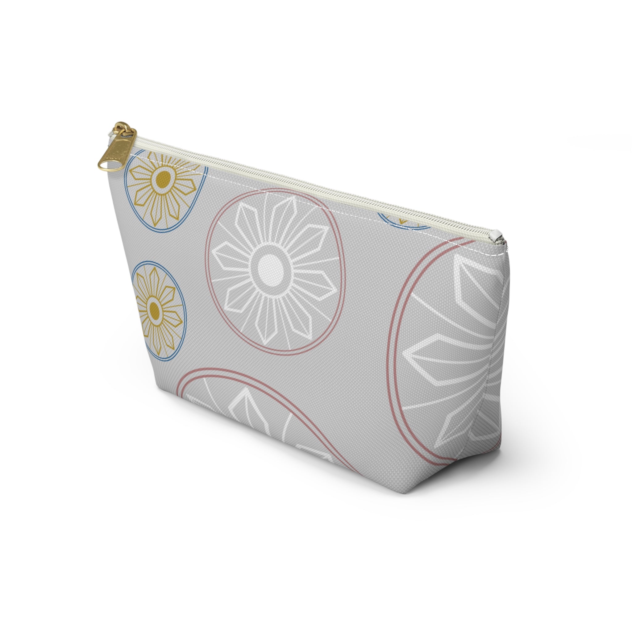 Light Blue Medallion Accessory Pouch with T-Bottom - Makeup & Travel Organizer