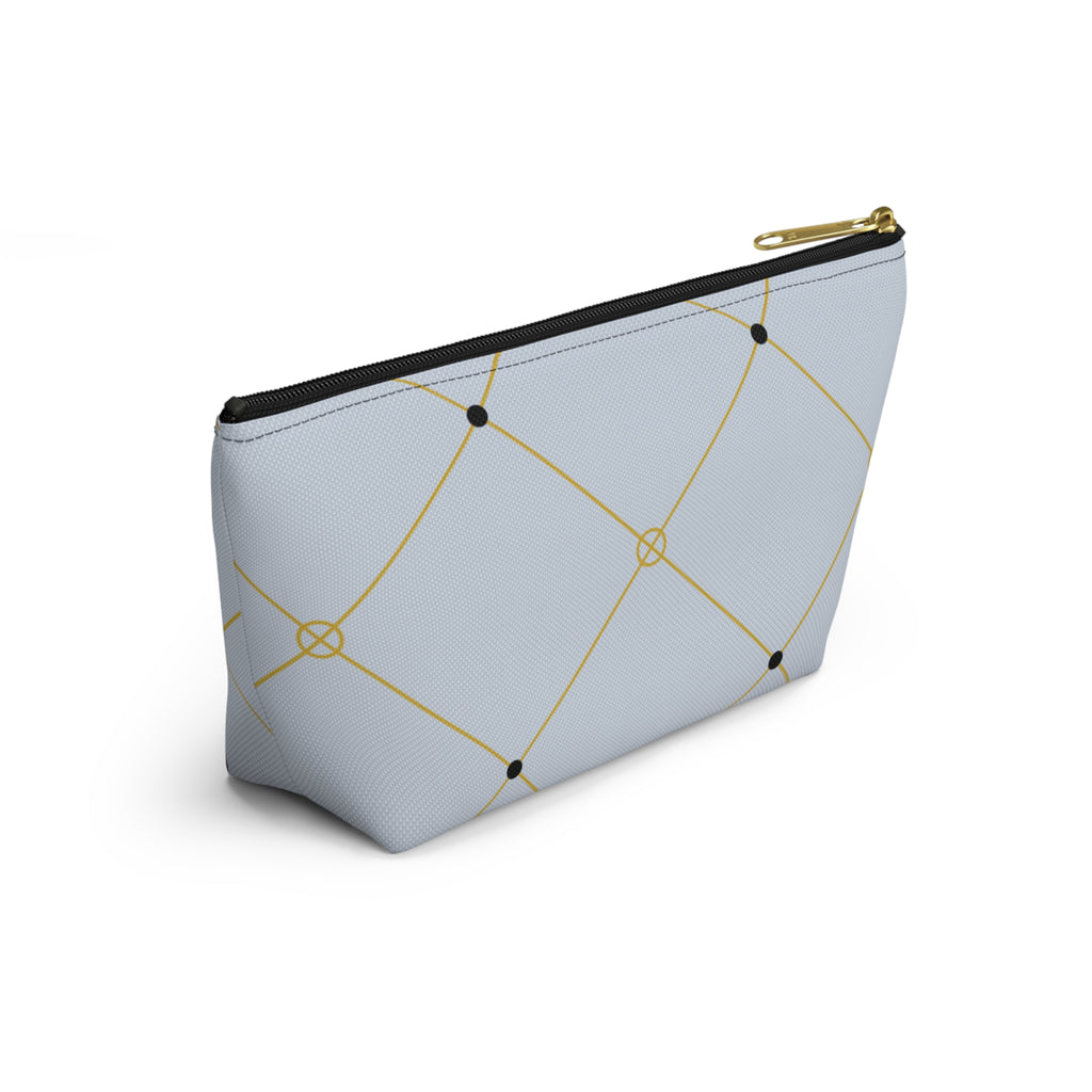 Elegant Light Blue and Gold Lattice Accessory Pouch with T-Bottom - Makeup & Travel Organizer