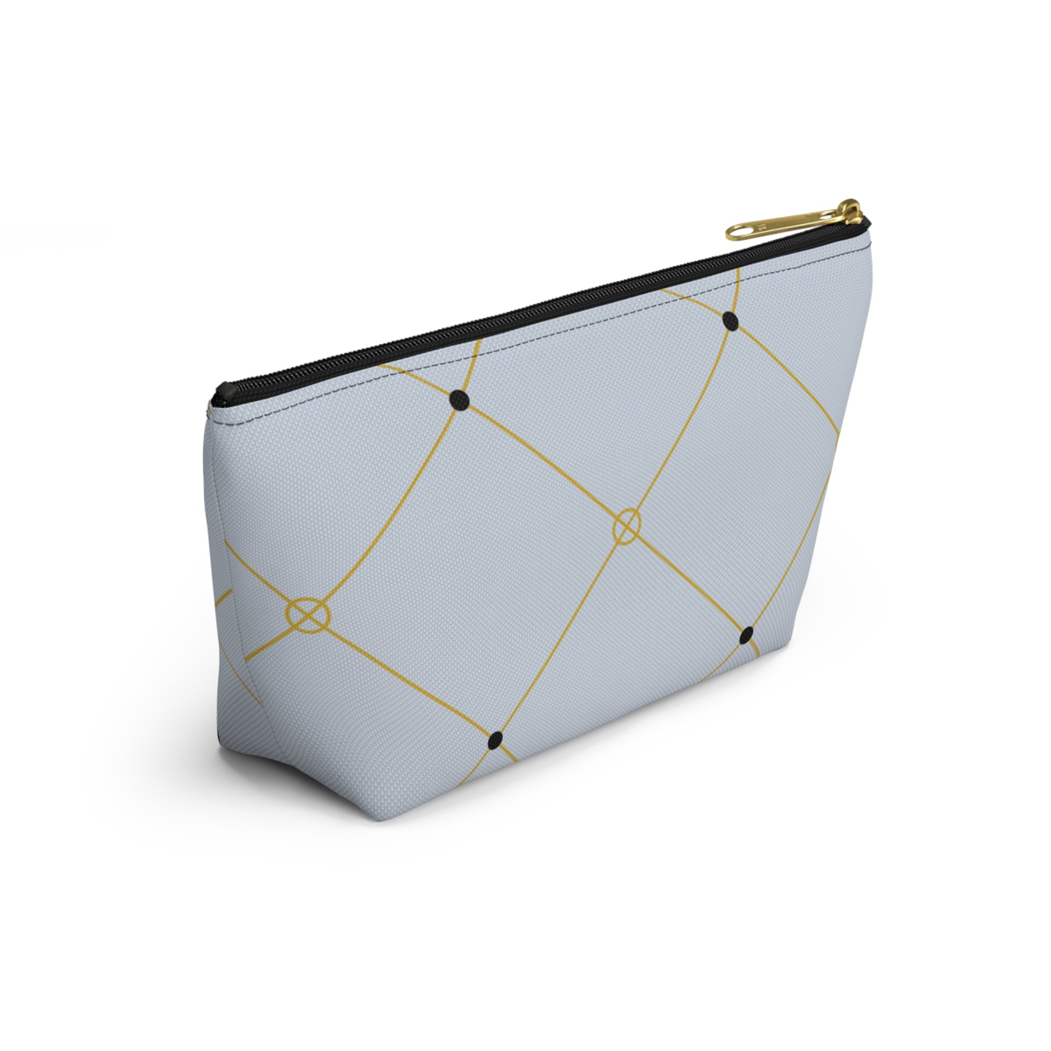 Elegant Light Blue and Gold Lattice Accessory Pouch with T-Bottom - Makeup & Travel Organizer