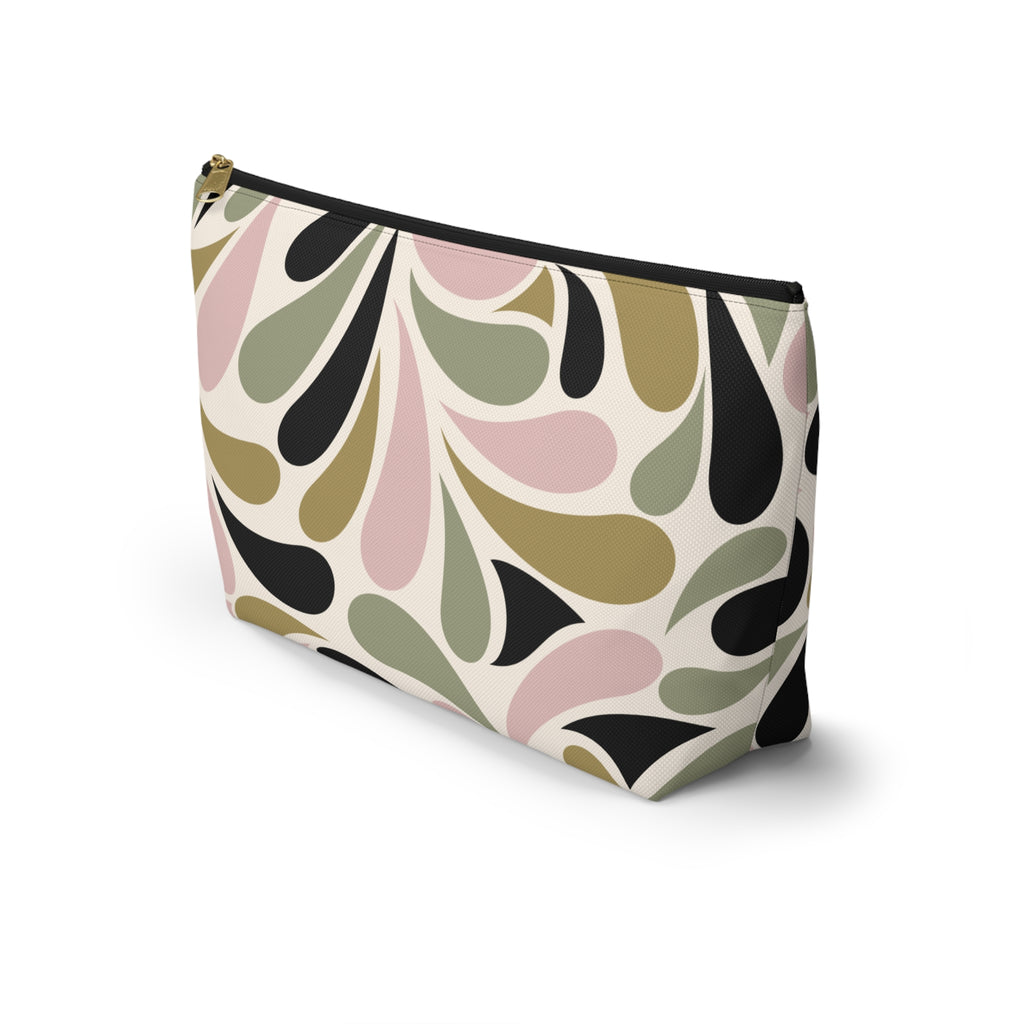 Pink, Olive & Black Retro Accessory Pouch with T-bottom - Makeup & Travel Organizer