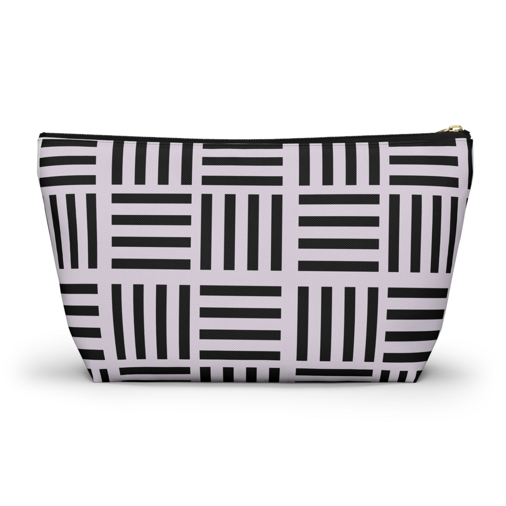 Blush and Black Geometric Grid Accessory Pouch with T-Bottom - Makeup & Travel Organzer