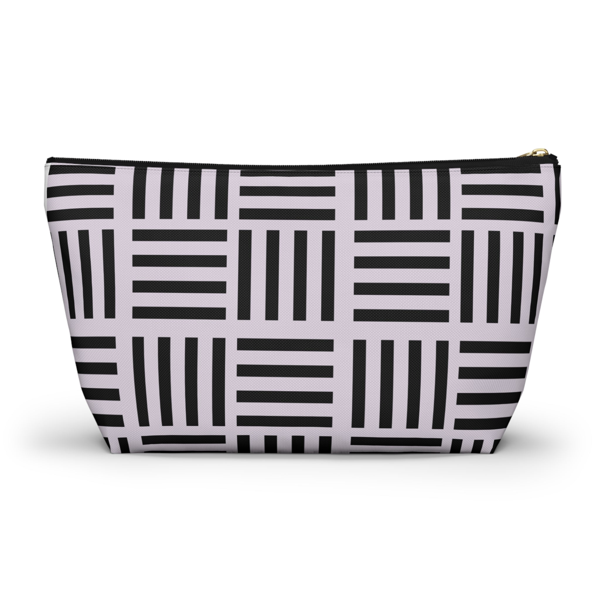 Blush and Black Geometric Grid Accessory Pouch with T-Bottom - Makeup & Travel Organzer