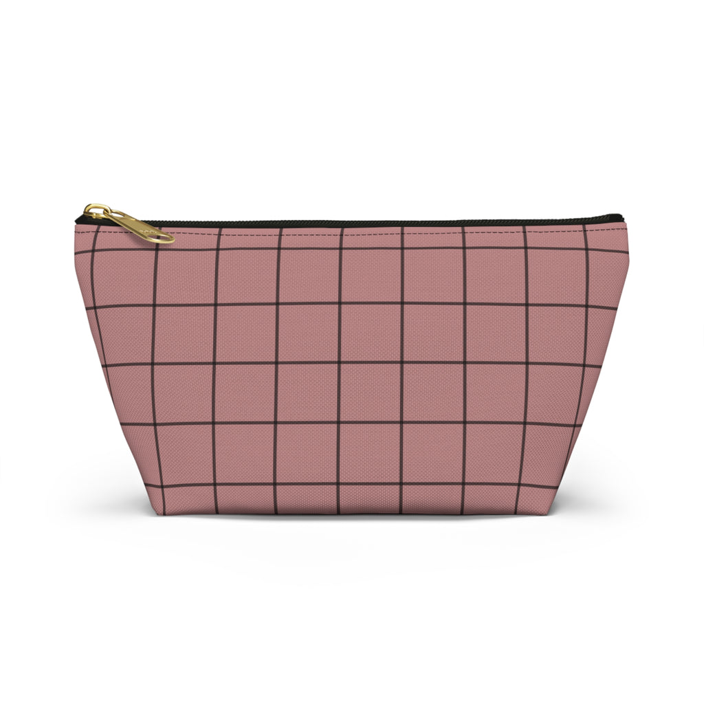 Blush Grid Print Accessory Pouch with T-Bottom  — Makeup & Travel Organizer