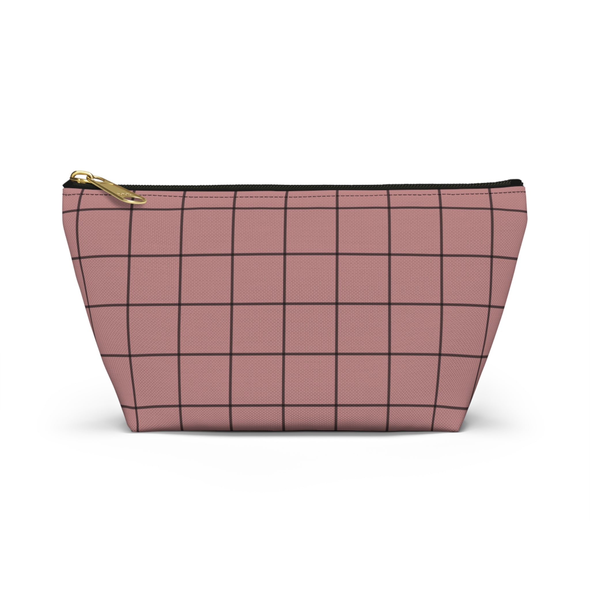 Blush Grid Print Accessory Pouch with T-Bottom  — Makeup & Travel Organizer