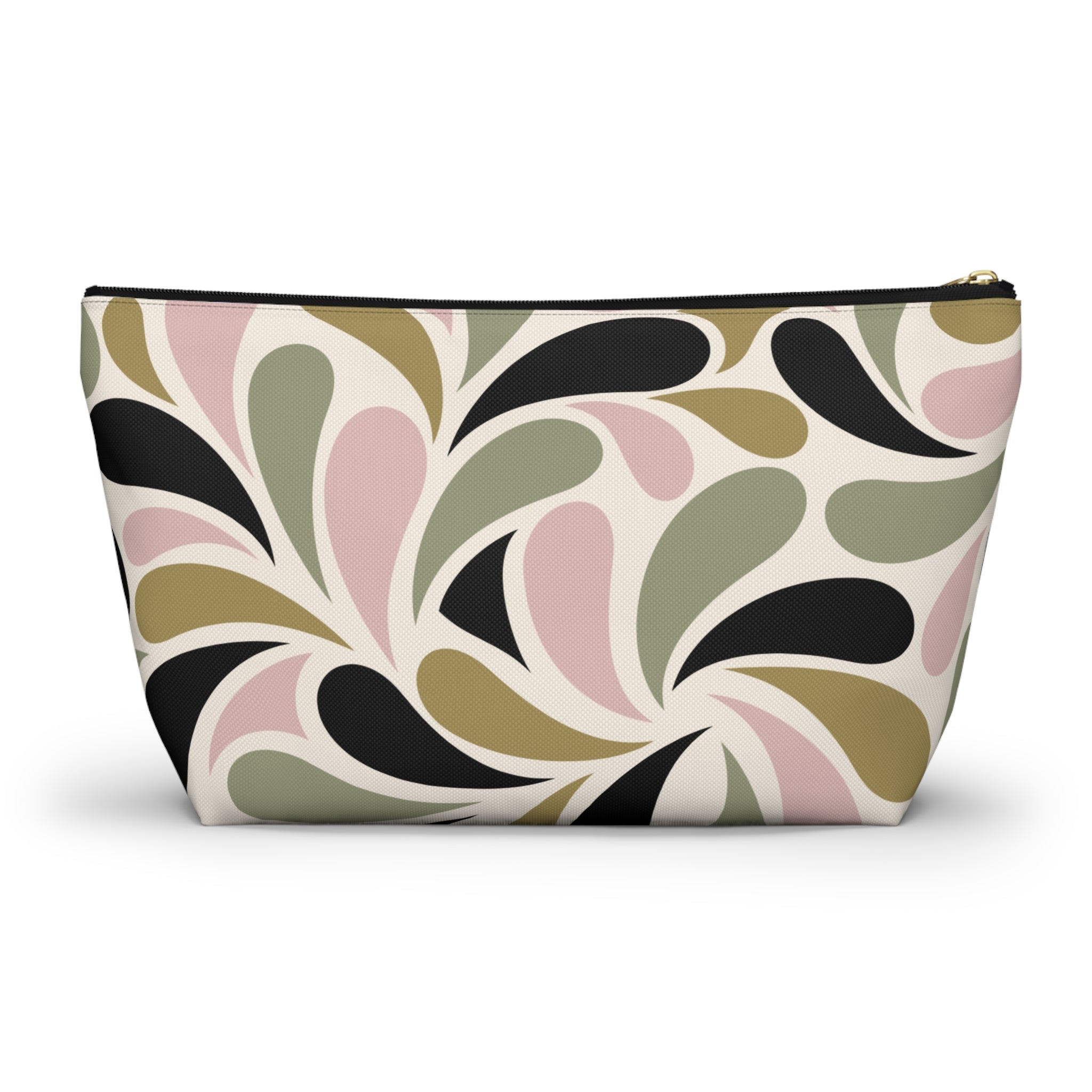 Pink, Olive & Black Retro Accessory Pouch with T-bottom - Makeup & Travel Organizer
