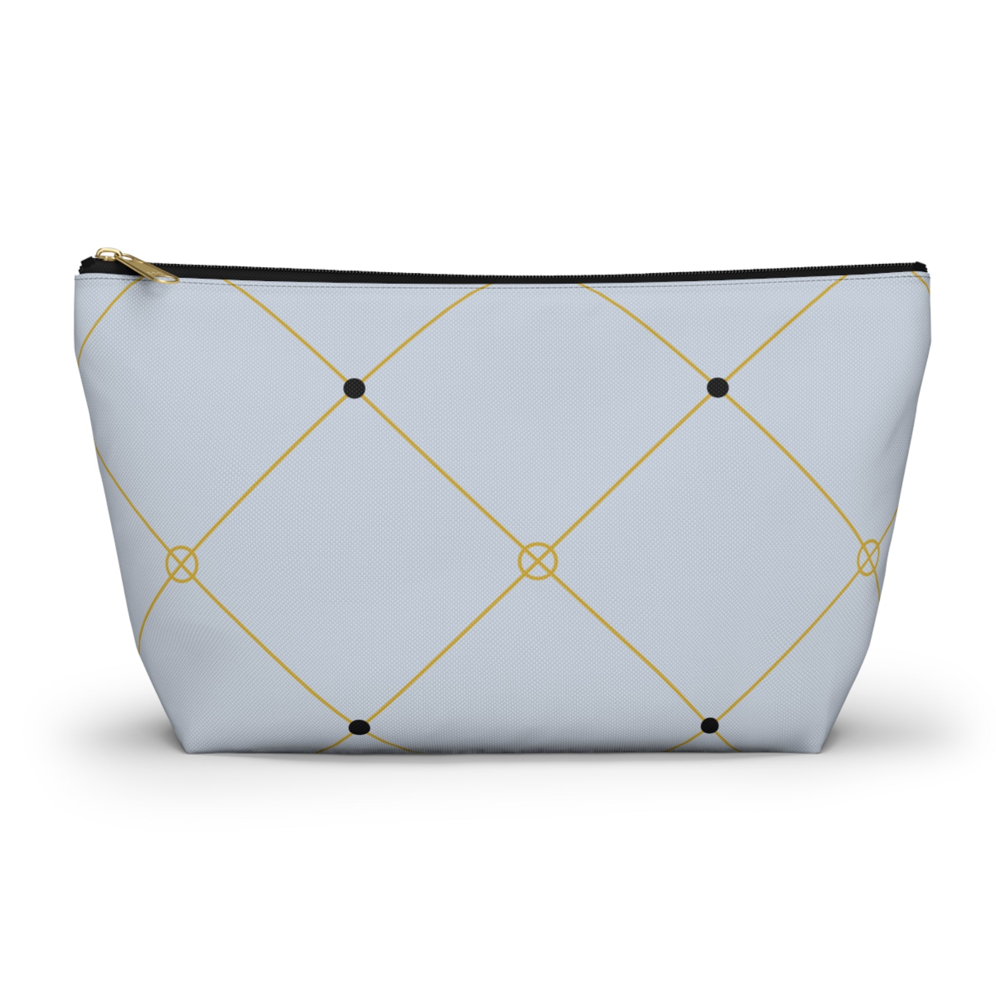 Elegant Light Blue and Gold Lattice Accessory Pouch with T-Bottom - Makeup & Travel Organizer