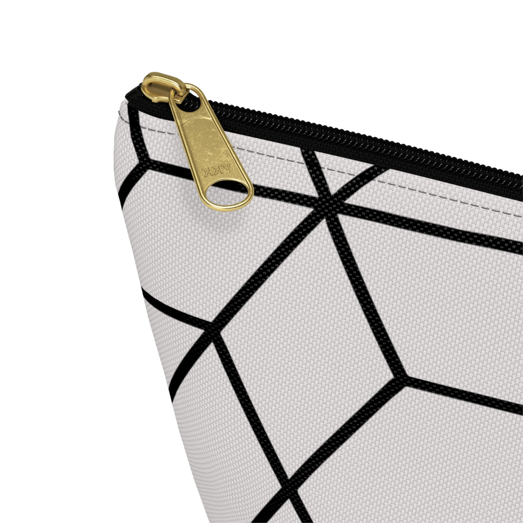 Black & Grey Geometric Hexagon Accessory Pouch with T-Bottom Bag - Makeup & Travel Organzier