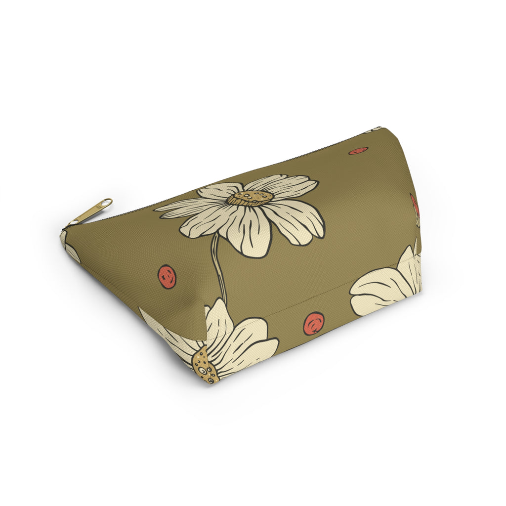 Floral Daisy Accessory Pouch with T‑Bottom - Makeup & Travel Organizer