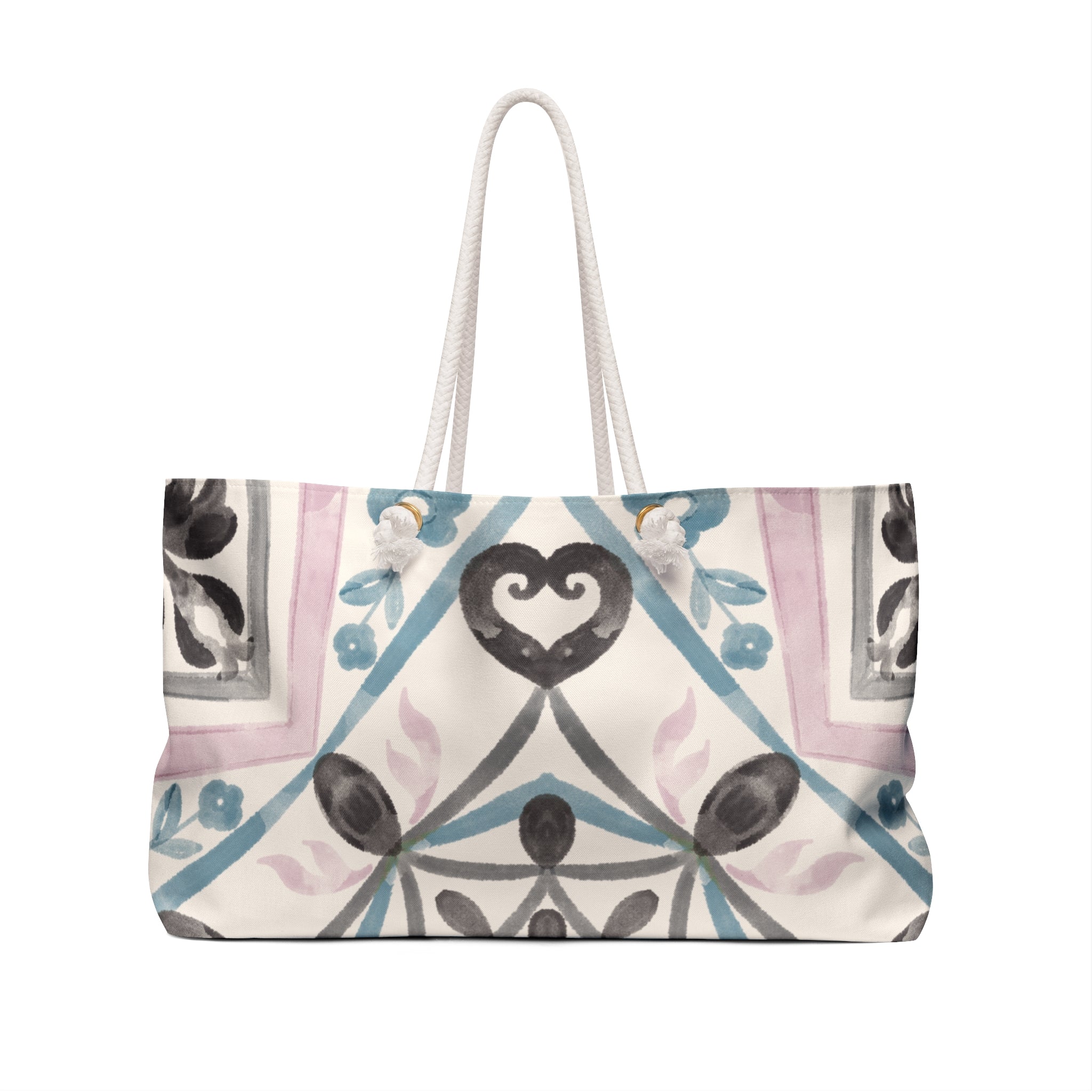 Pastel Tile Heart Pattern Weekender Bag — Travel Tote