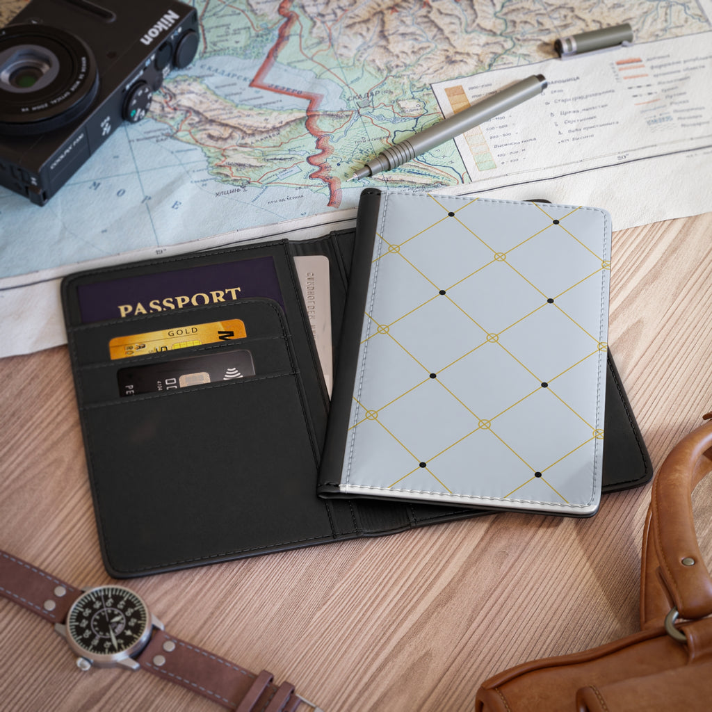 Elegant Light Blue and Gold Lattice Passport Cover — Travel Wallet