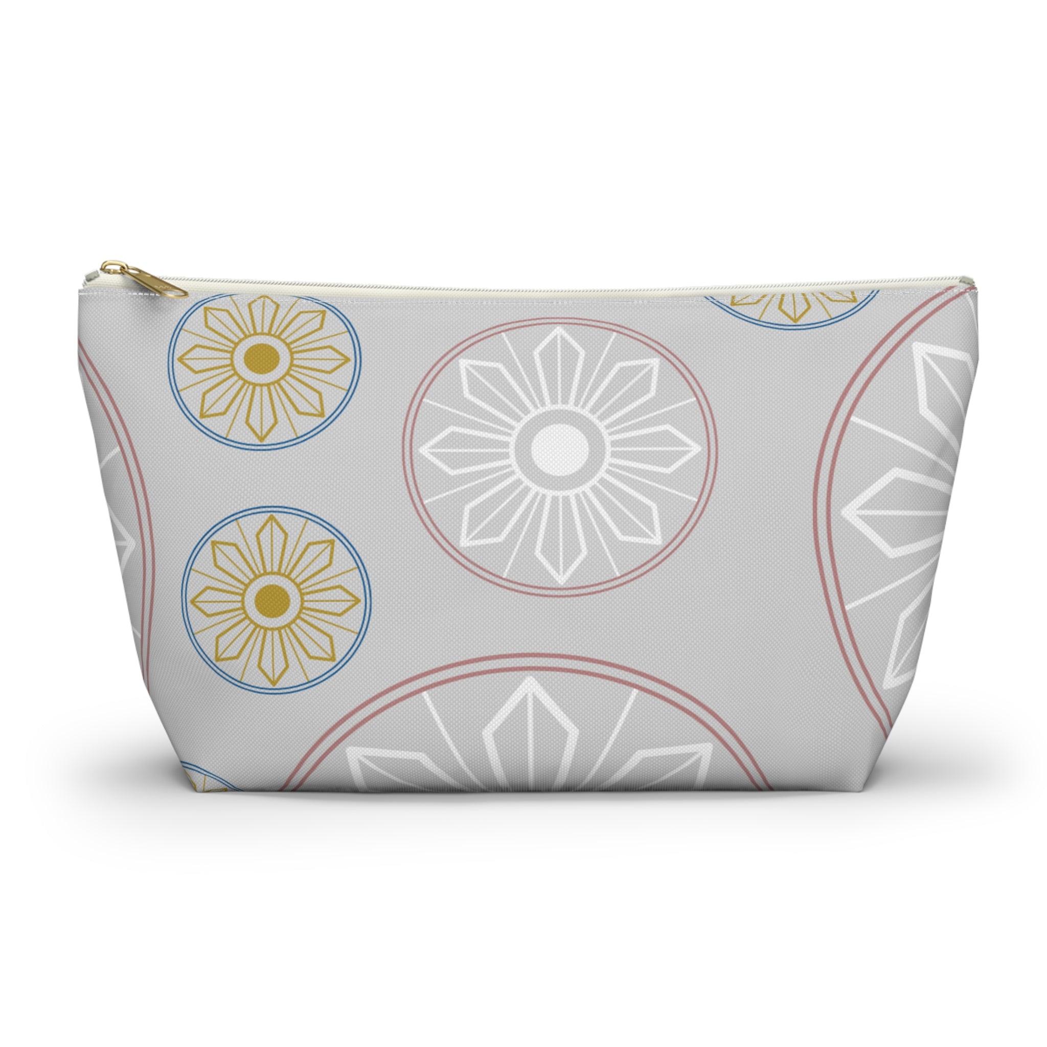 Light Blue Medallion Accessory Pouch with T-Bottom - Makeup & Travel Organizer