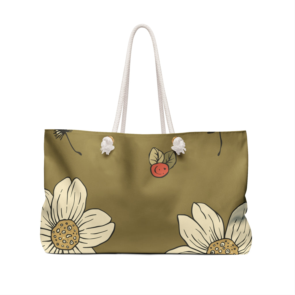 Olive Daisy & Ladybug Weekender Bag with T-Bottom - Makeup & Travel Organizer