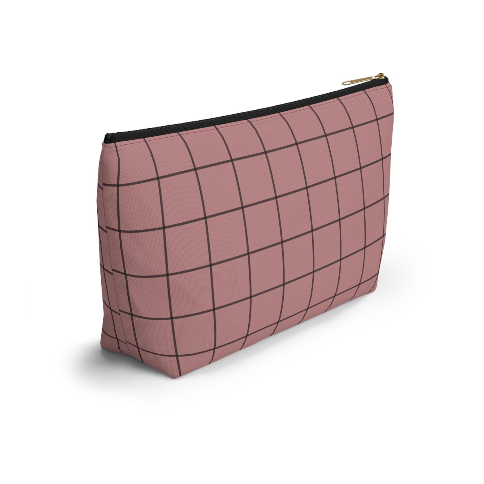 Blush Grid Print Accessory Pouch with T-Bottom  — Makeup & Travel Organizer