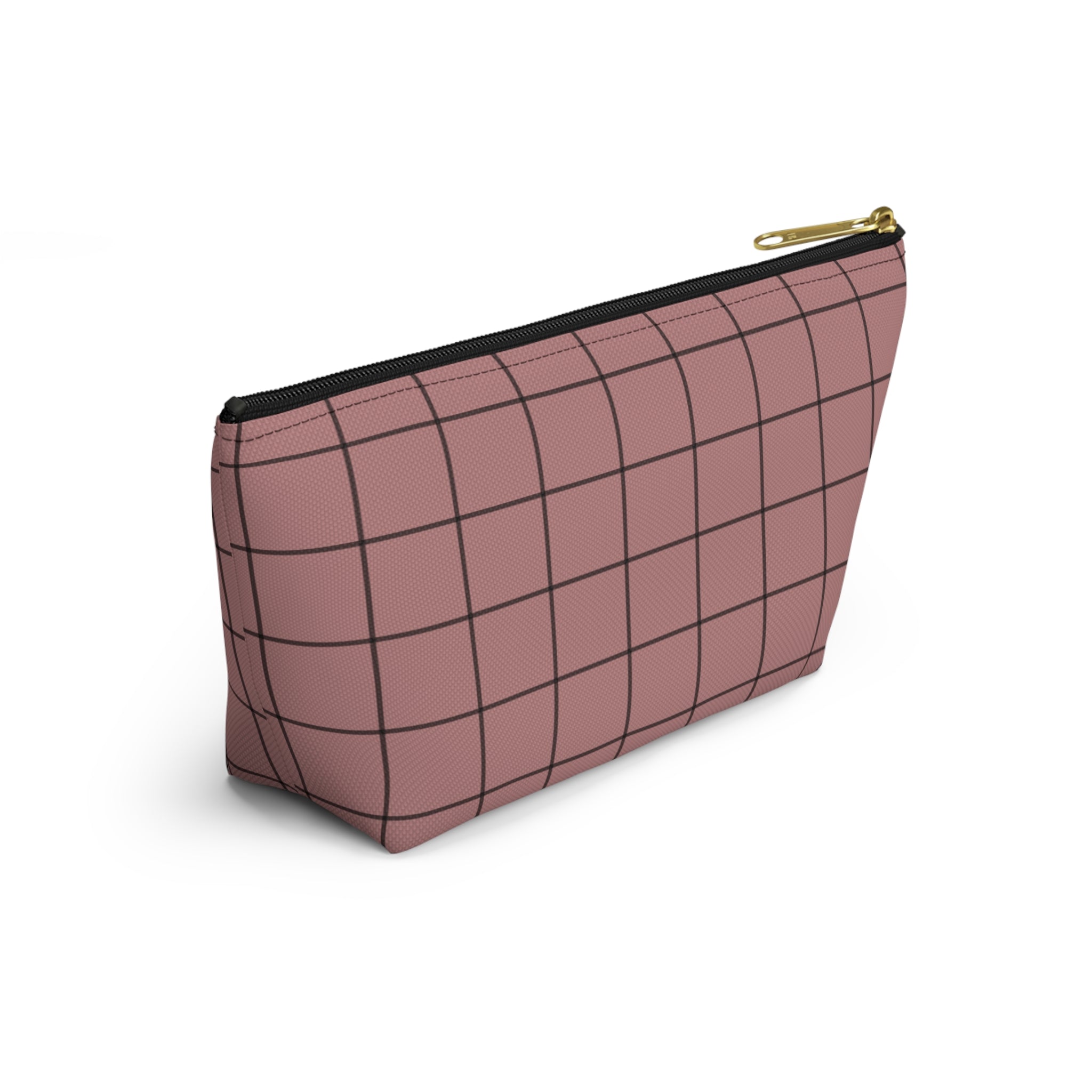 Blush Grid Print Accessory Pouch with T-Bottom  — Makeup & Travel Organizer