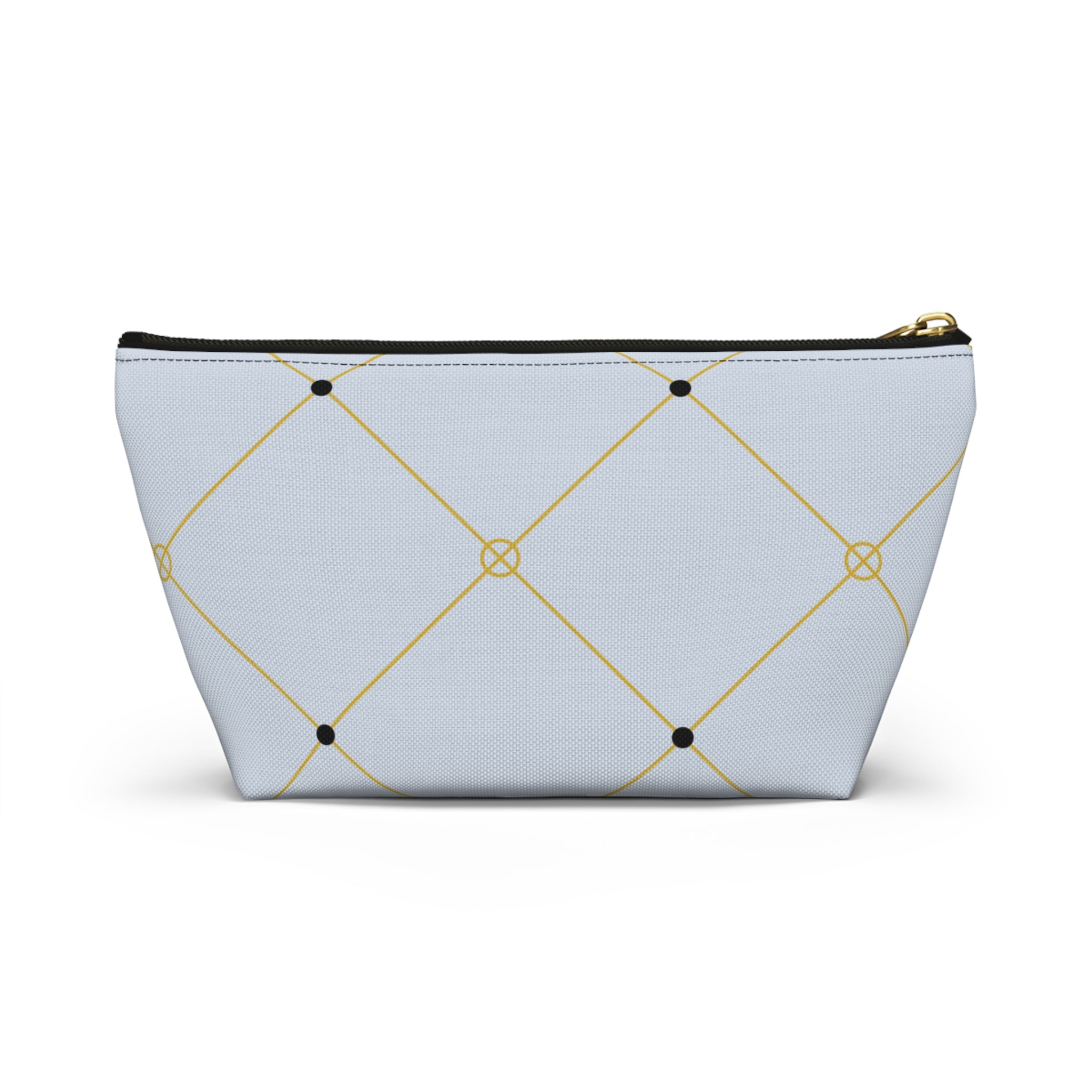 Elegant Light Blue and Gold Lattice Accessory Pouch with T-Bottom - Makeup & Travel Organizer