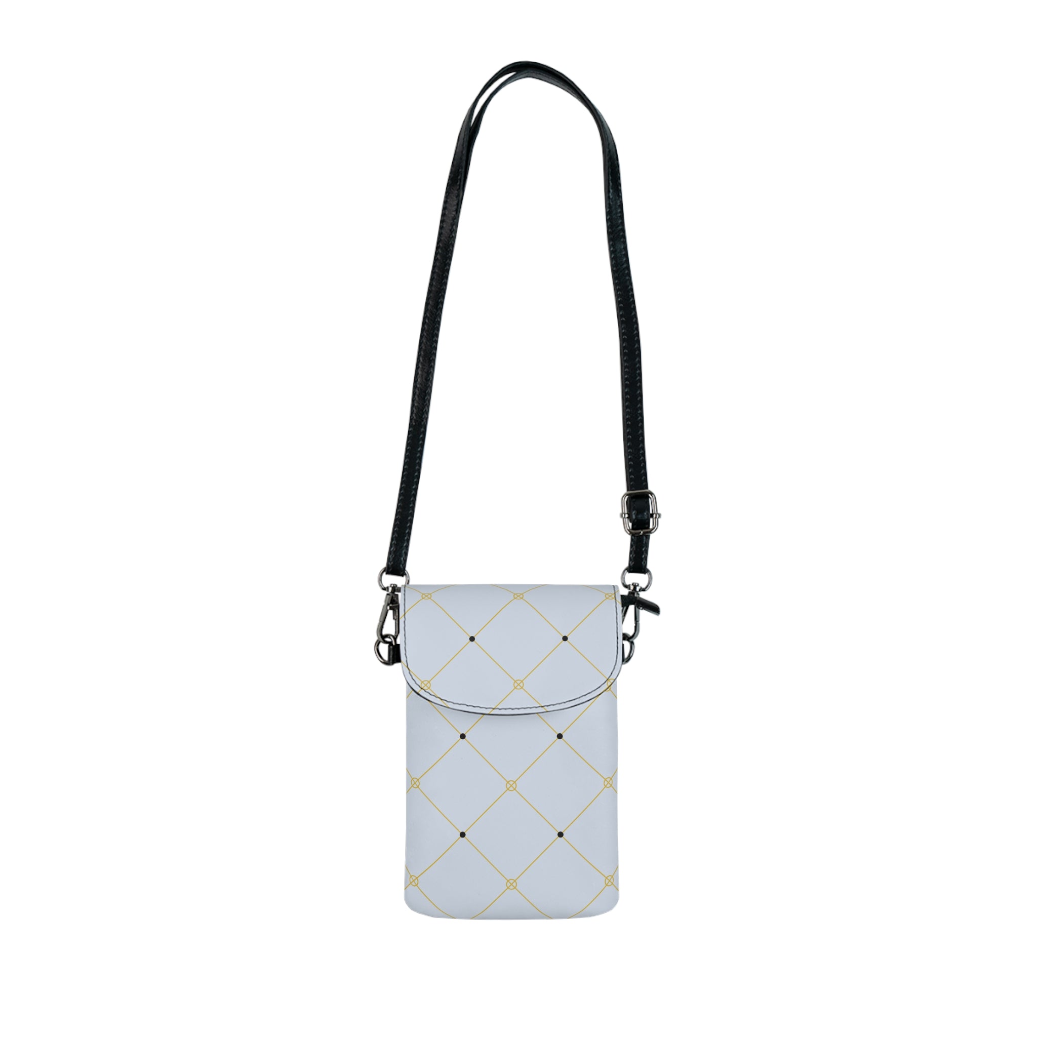 Elegant Light Blue and Gold Lattice Crossbody Cell Phone Bag with Adjustable Strap — Travel & Getaway Accessory