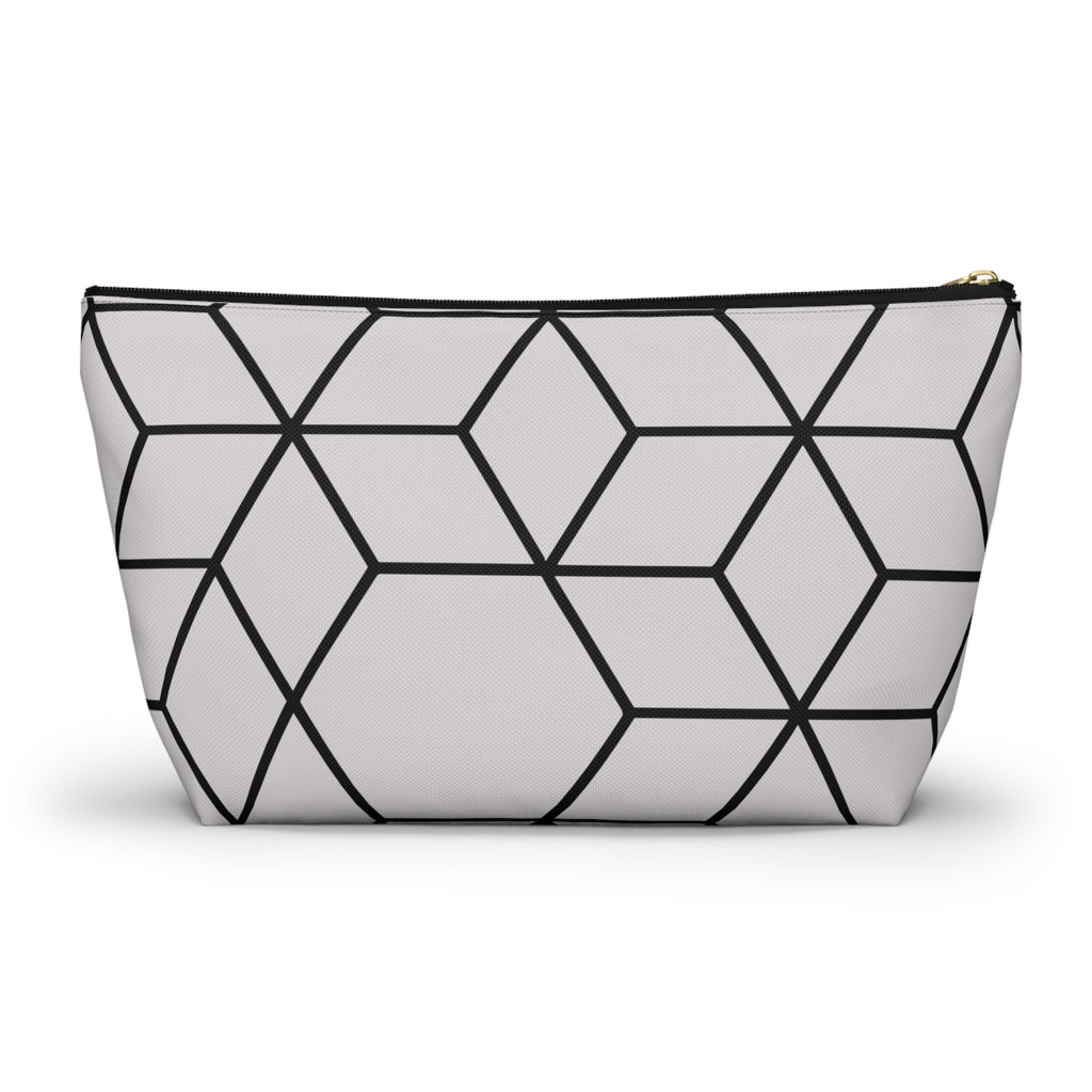 Black & Grey Geometric Hexagon Accessory Pouch with T-Bottom Bag - Makeup & Travel Organzier