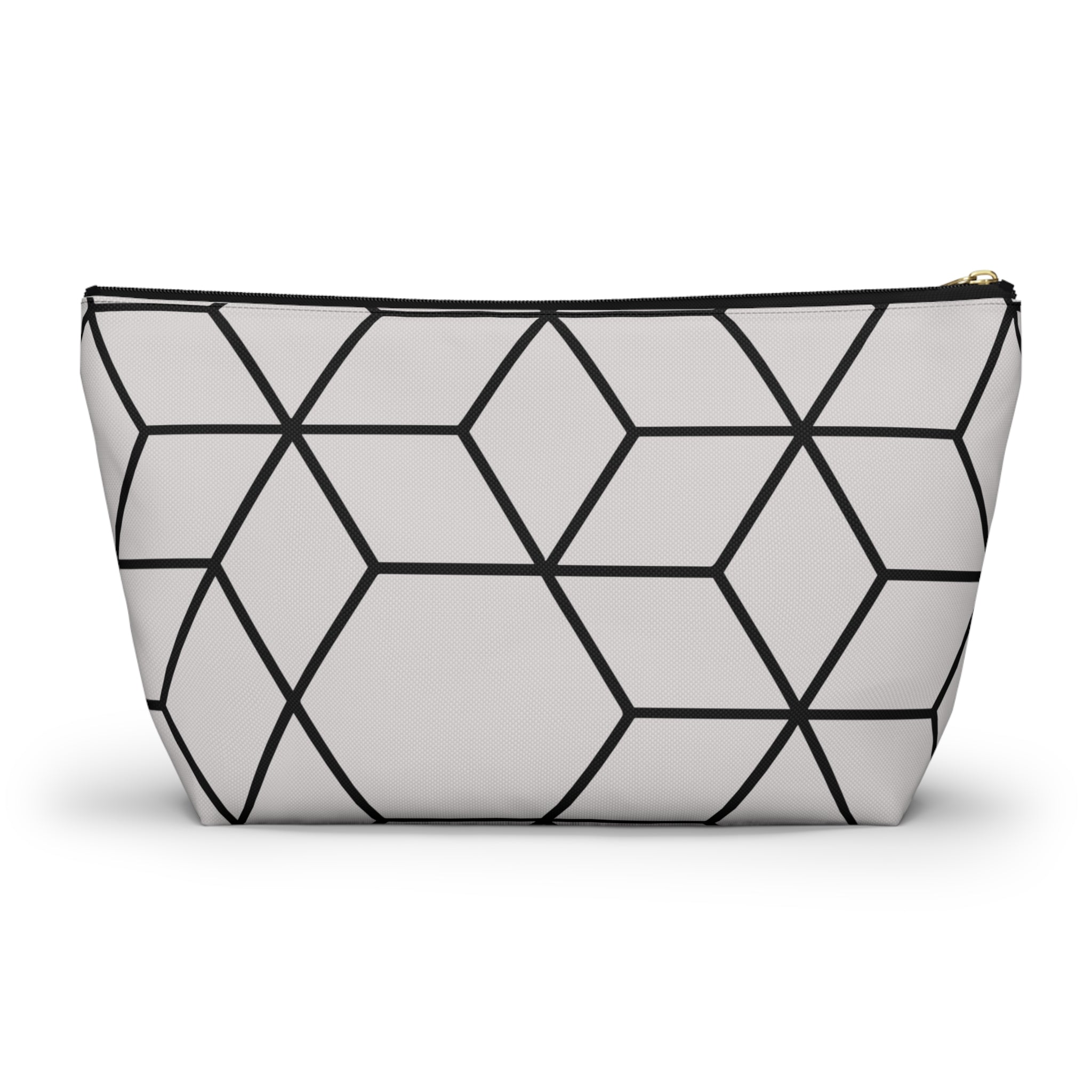 Black & Grey Geometric Hexagon Accessory Pouch with T-Bottom Bag - Makeup & Travel Organzier