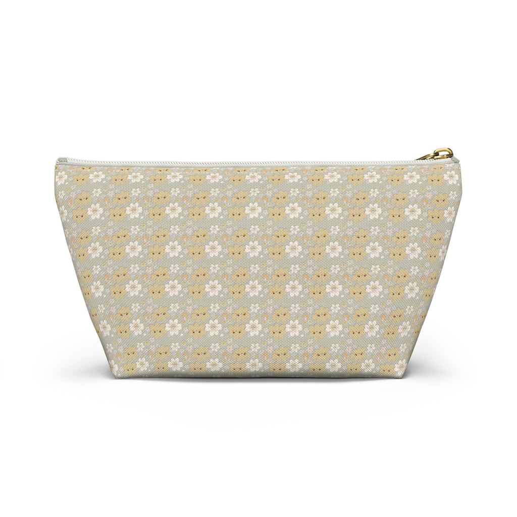 Chestnut Daisy Accessory Pouch with T‑Bottom - Makeup & Travel Organizer