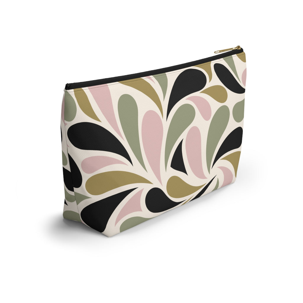 Pink, Olive & Black Retro Accessory Pouch with T-bottom - Makeup & Travel Organizer