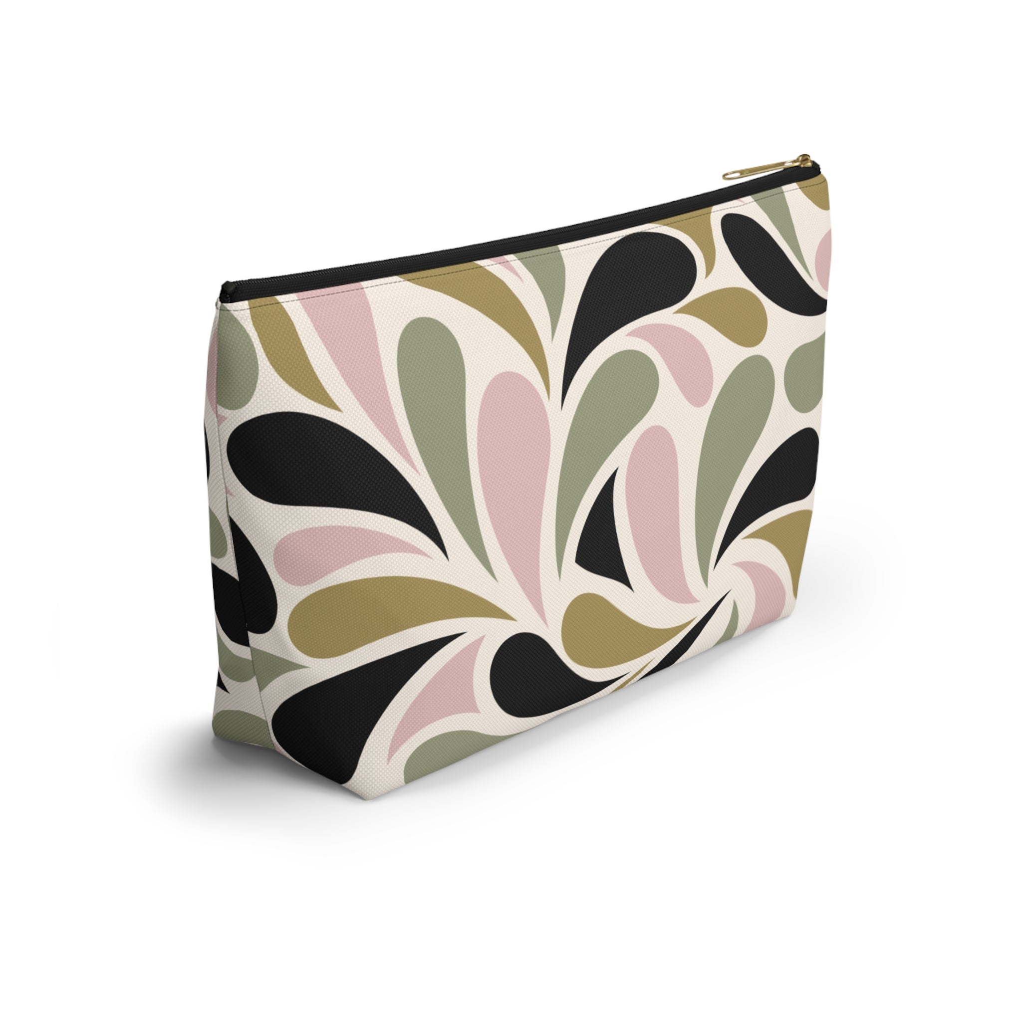 Pink, Olive & Black Retro Accessory Pouch with T-bottom - Makeup & Travel Organizer