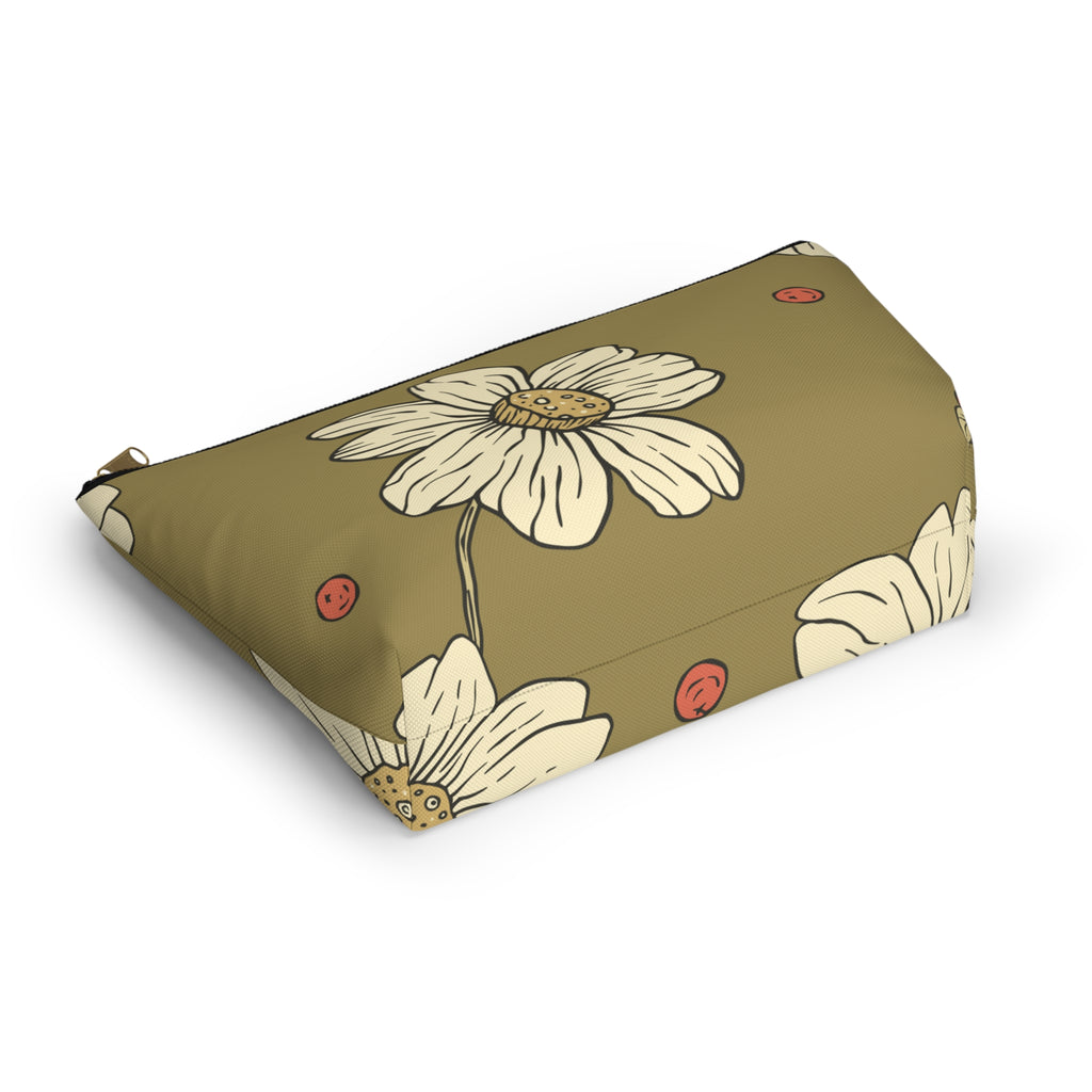 Floral Daisy Accessory Pouch with T‑Bottom - Makeup & Travel Organizer