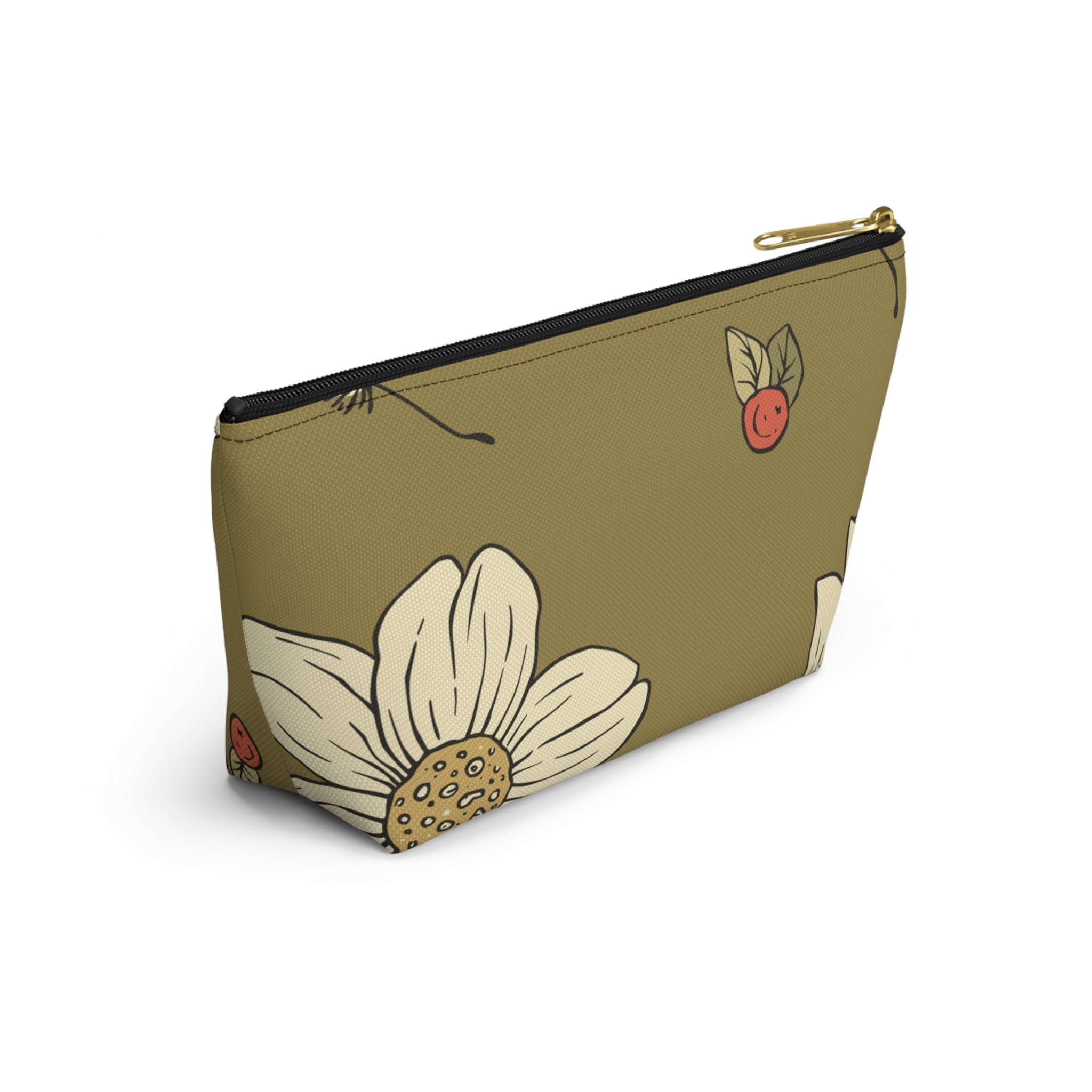 Floral Daisy Accessory Pouch with T‑Bottom - Makeup & Travel Organizer