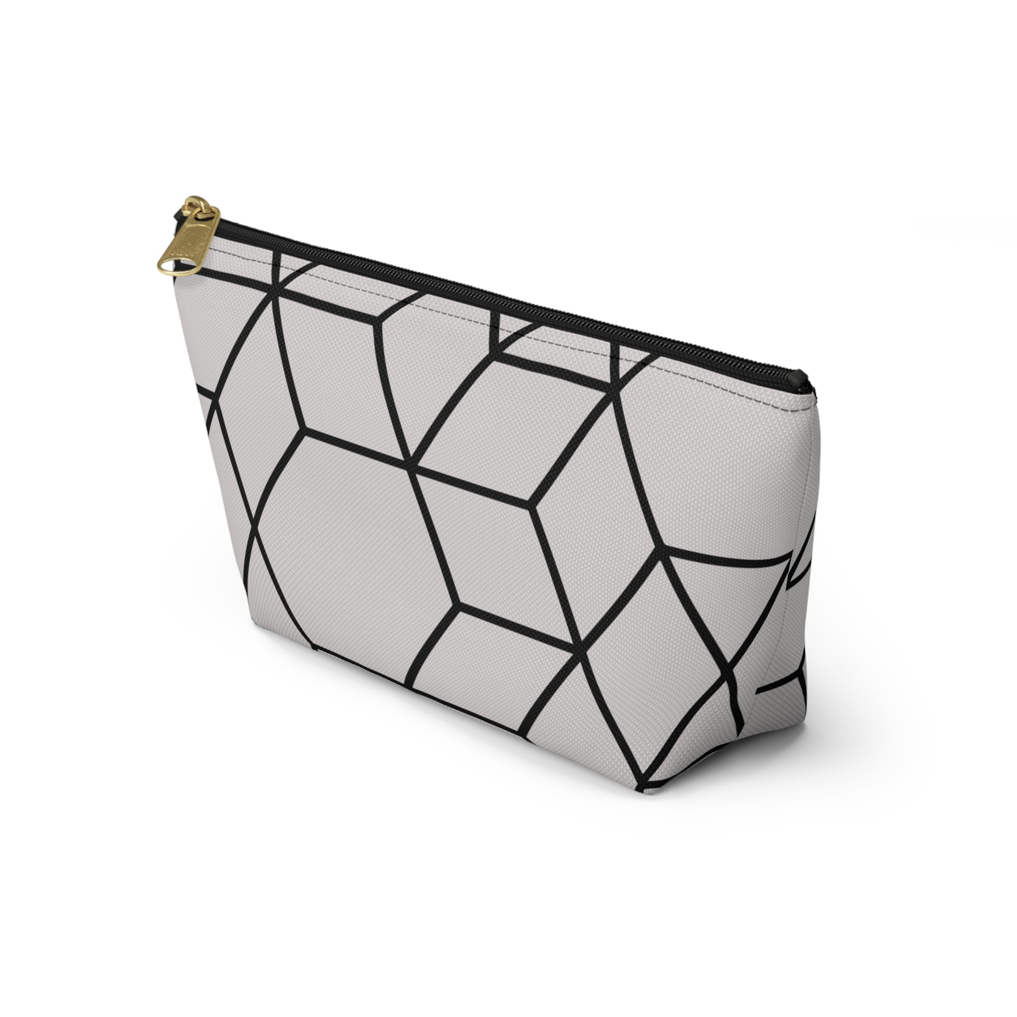 Black & Grey Geometric Hexagon Accessory Pouch with T-Bottom Bag - Makeup & Travel Organzier