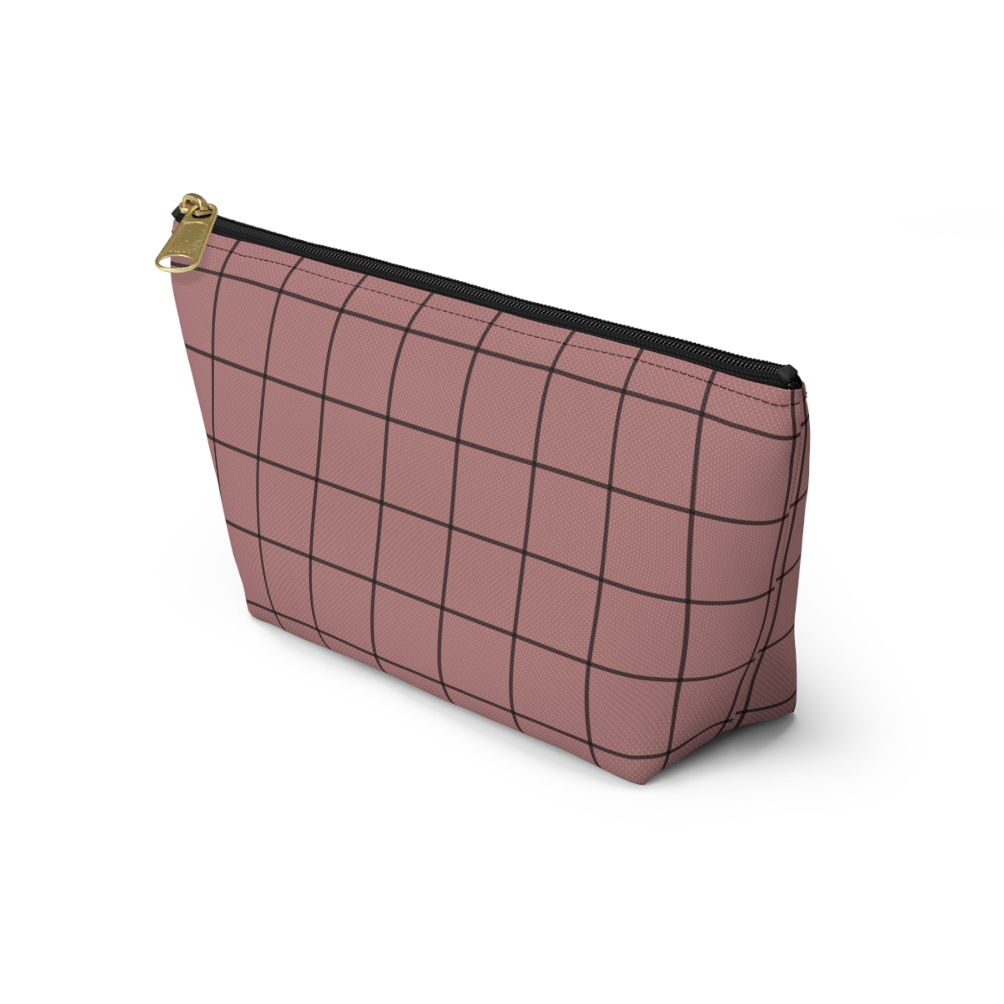 Blush Grid Print Accessory Pouch with T-Bottom  — Makeup & Travel Organizer