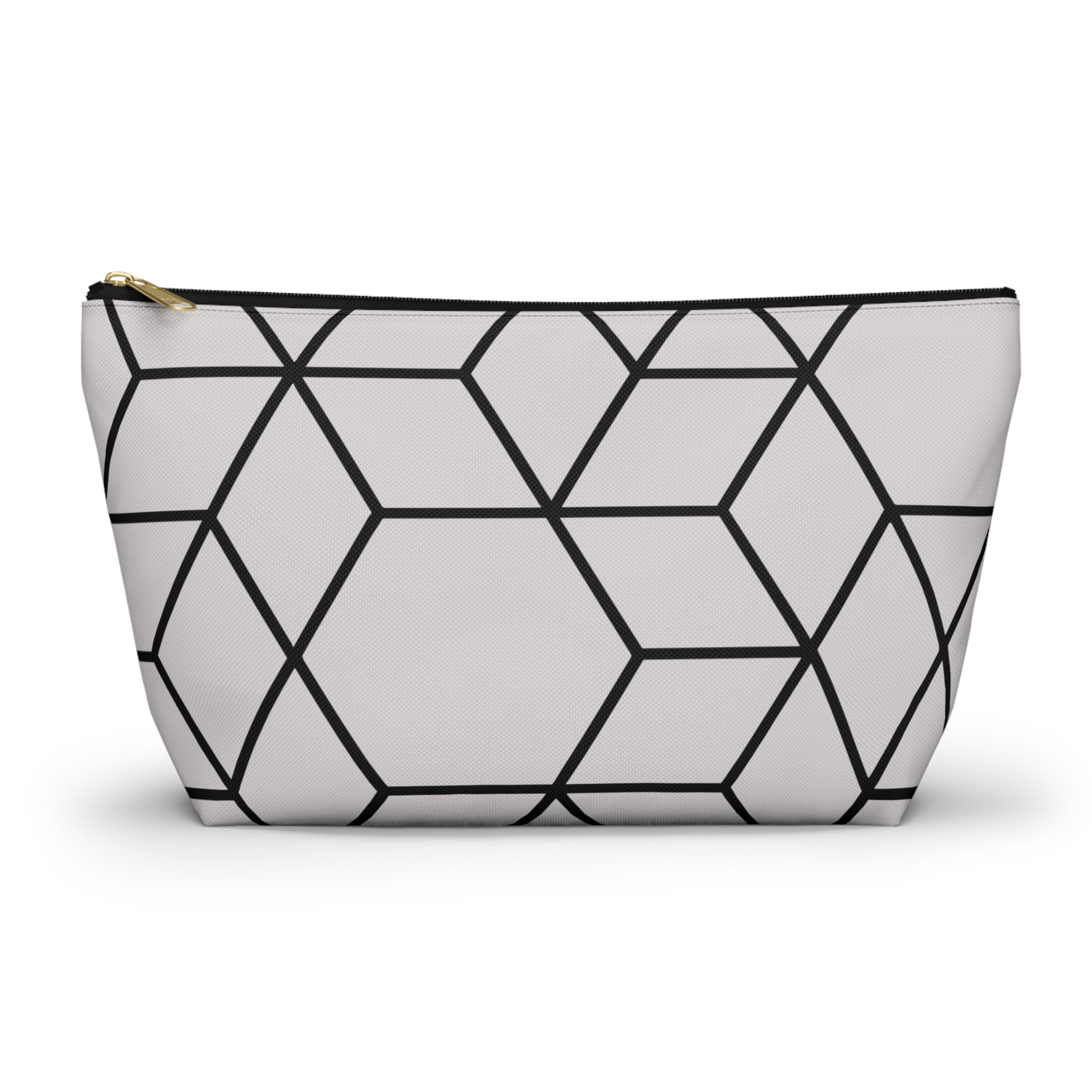 Black & Grey Geometric Hexagon Accessory Pouch with T-Bottom Bag - Makeup & Travel Organzier